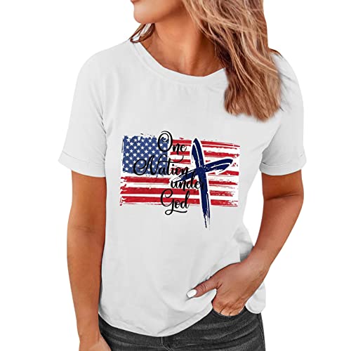 Dry Fit Running Shirts for Women - Breathable Summer Workout Tees with Independence Day Print - Tall Women's Short Sleeve Athletic Tops for Jogging, Gym & Outdoor Activities