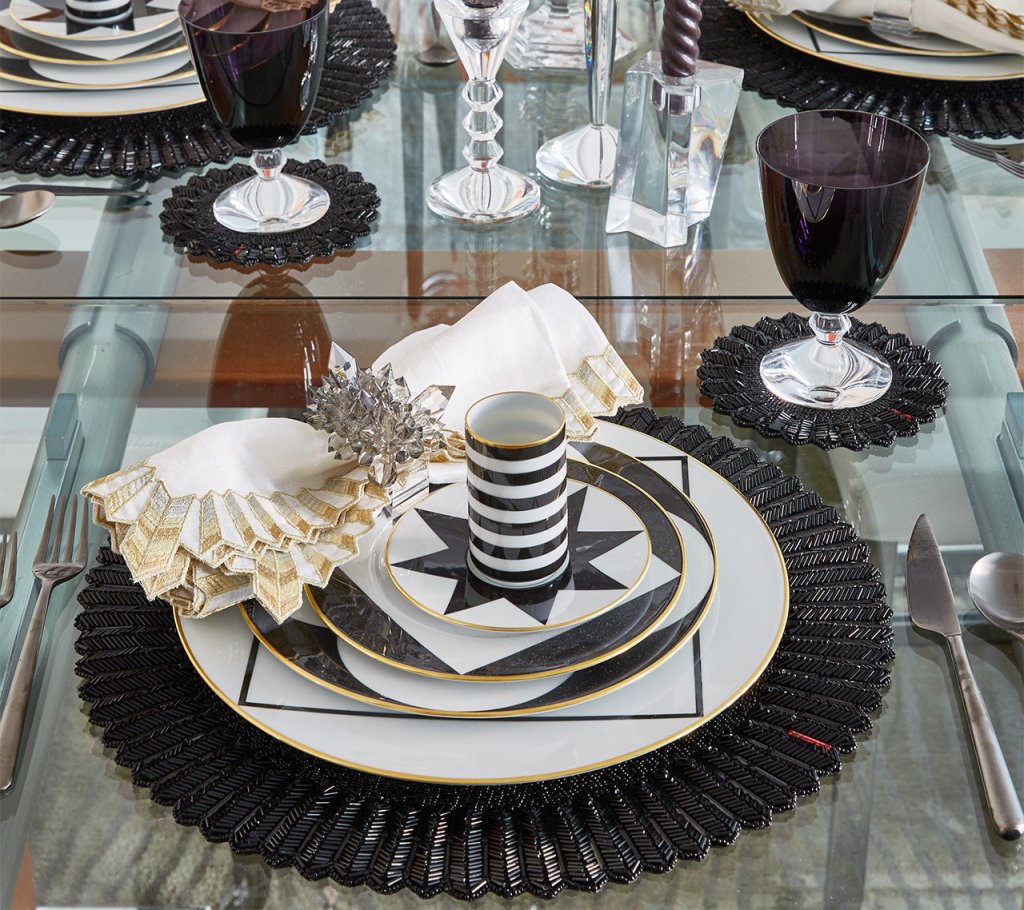 Premium Black Etoile Placemats Set of 2 - Elegant Dining Table Mats for Formal Dinner Parties & Home Decor - Gift Box Included