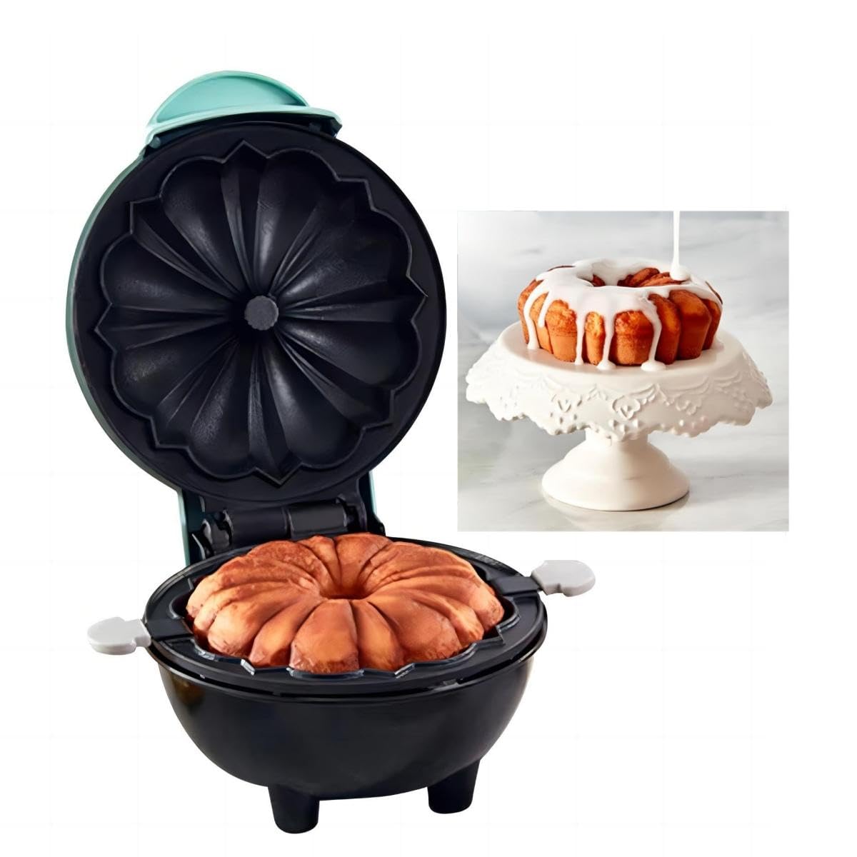 Non-Stick Double-Sided Heating 3-in-1 Cake Maker Machine for Lava Cakes, Mini Donuts & Waffles - Perfect for Breakfast, Snacks & Desserts - Quick & Easy Pancake Maker with Azure Design (Ideal for Home Kitchen, Parties & Kids' Treats)
