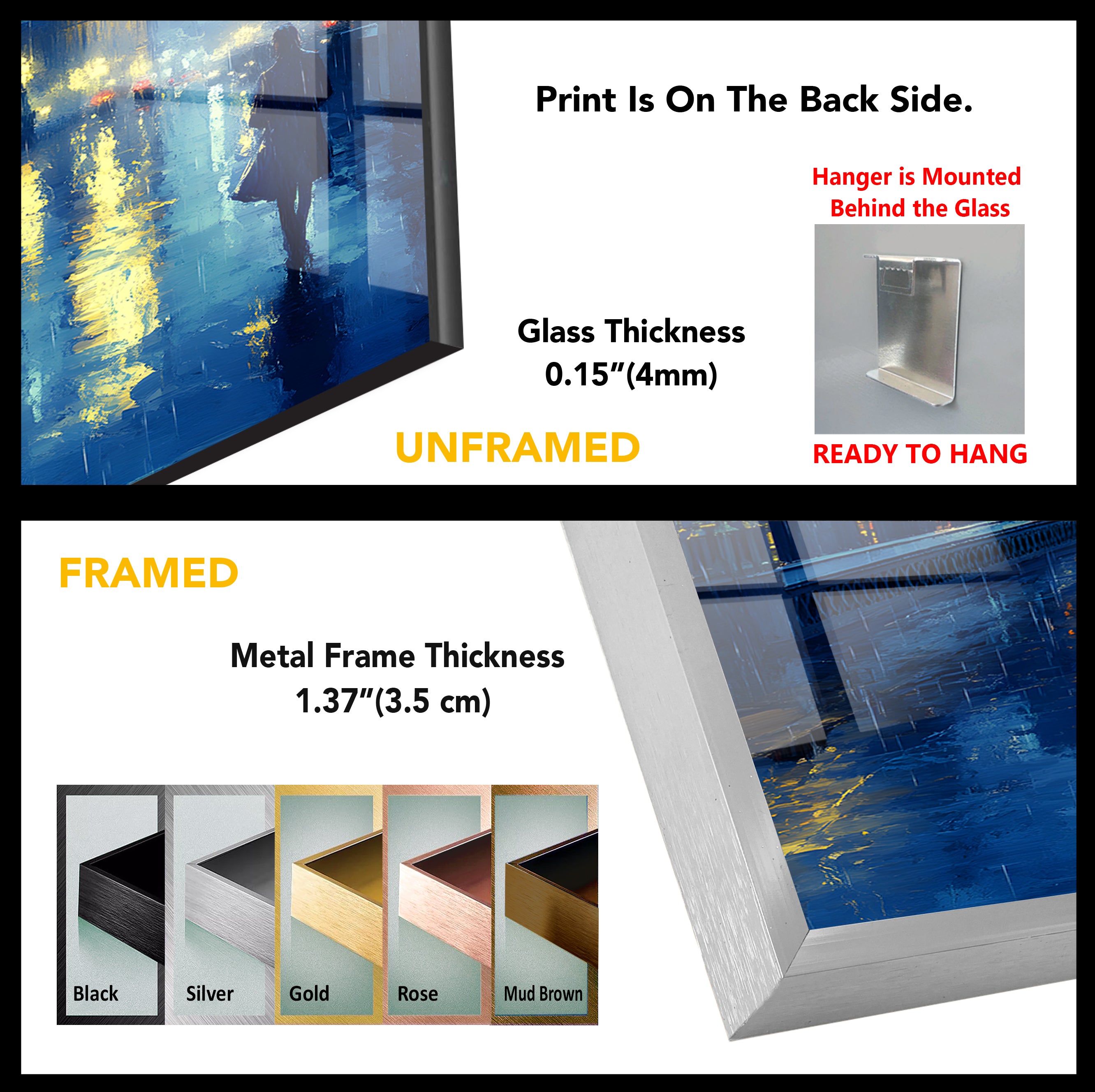 London Rainy Night Glass Wall Art - Elegant Home Decor for Living Room, Bedroom & Office - Perfect Gift for Art Lovers
