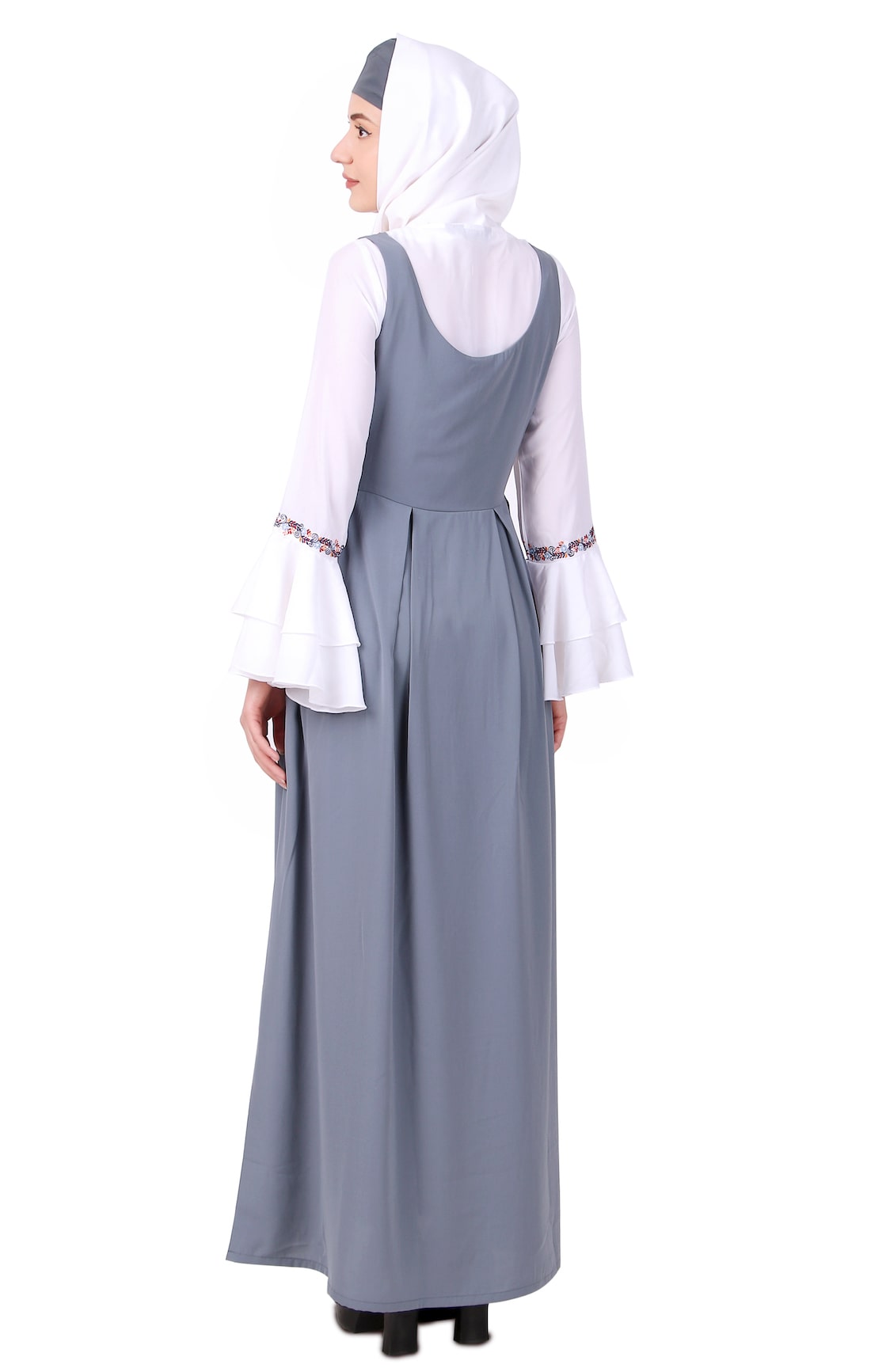 Elegant Dual Color Embroidered Abaya Dress - Stylish Dungaree Look for Women | Perfect for Casual Wear, Parties & Special Occasions