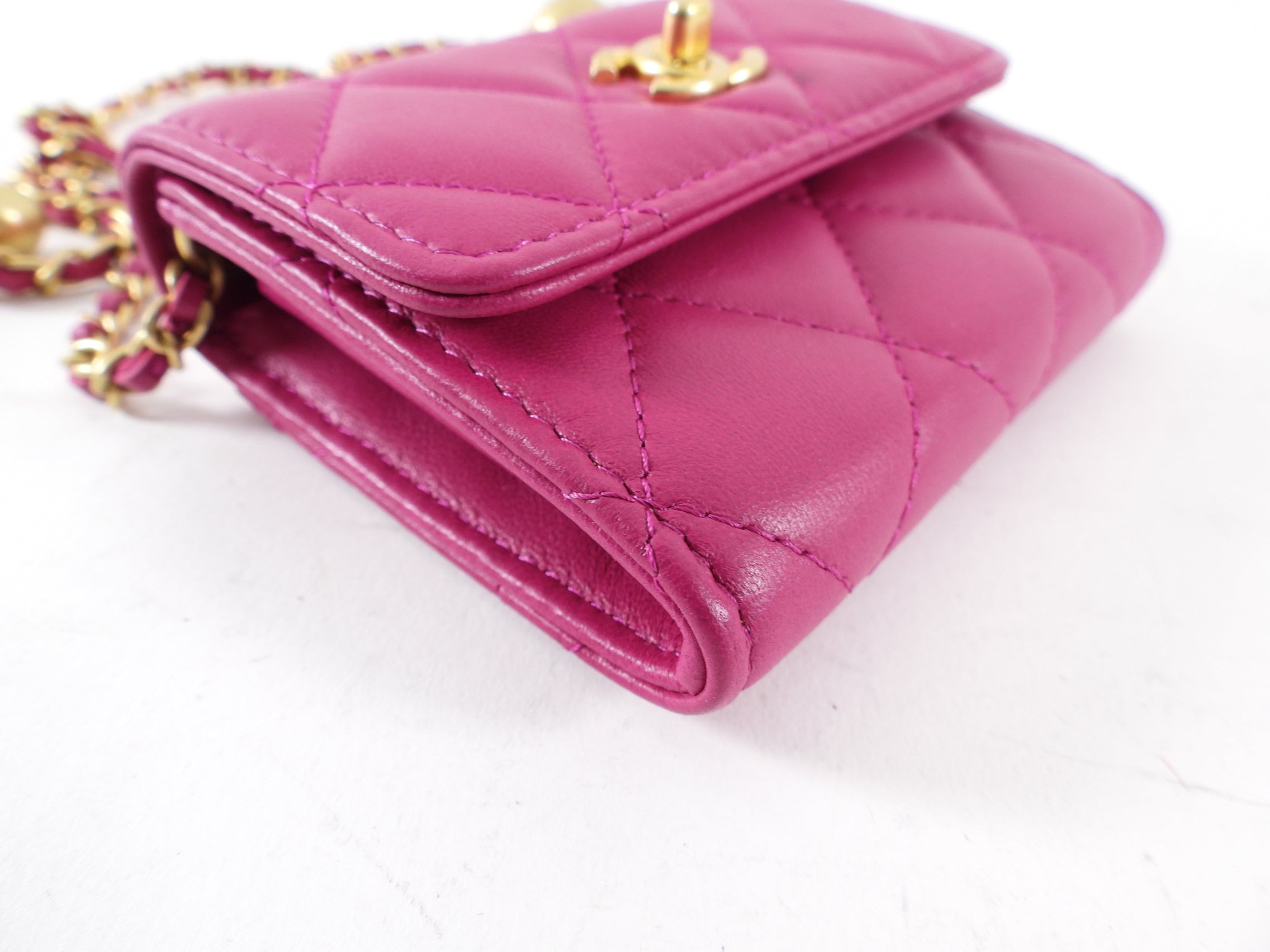 Chanel Magenta Pink Pearl Crush Mini Chain Clutch Bag - Luxury Designer Crossbody Purse for Women, Perfect for Evening Parties & Special Occasions