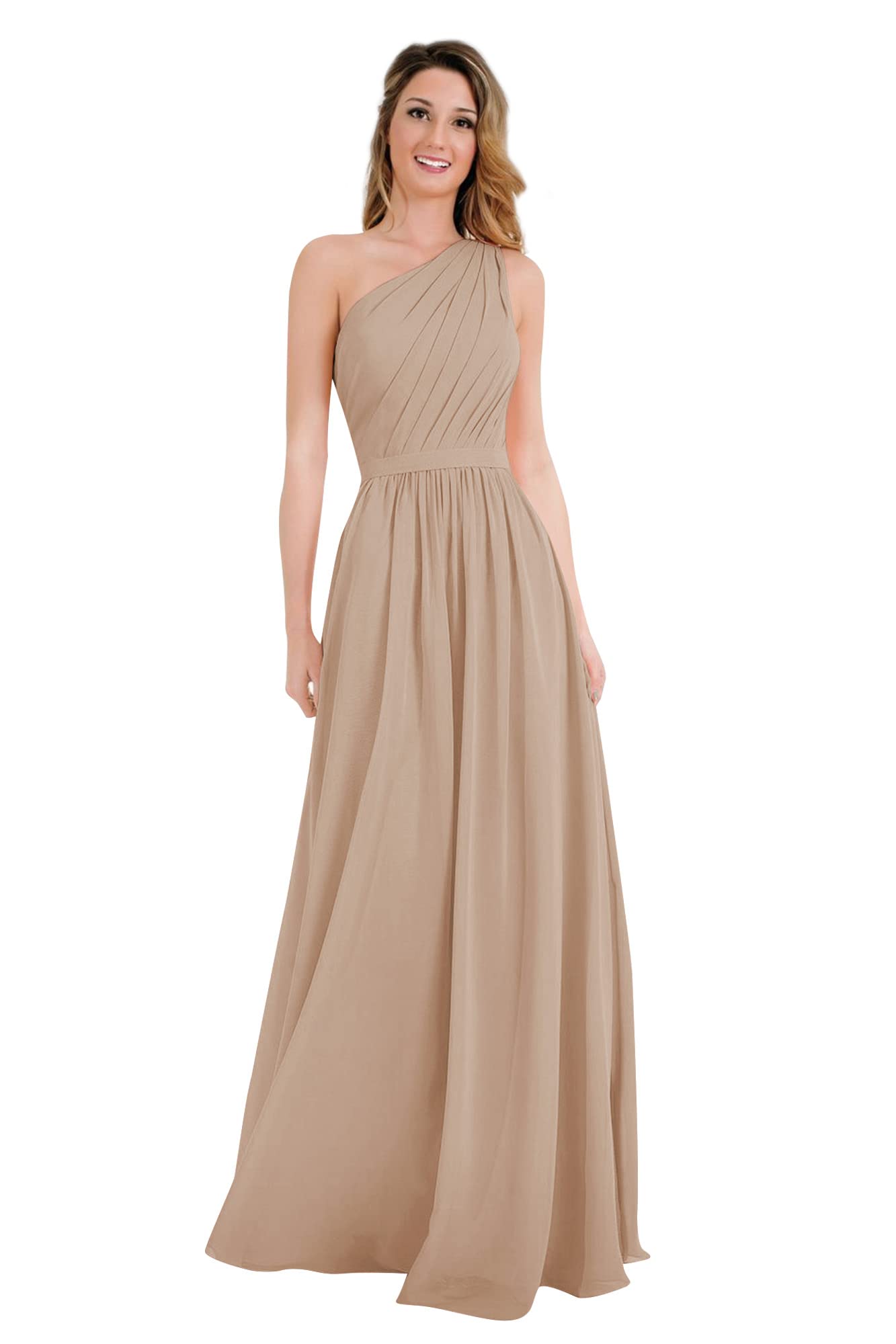 Elegant One Shoulder A-Line Chiffon Bridesmaid Dress with Pockets - Formal Wedding Party Guest Dress for Women - Perfect for Weddings, Proms, and Special Occasions