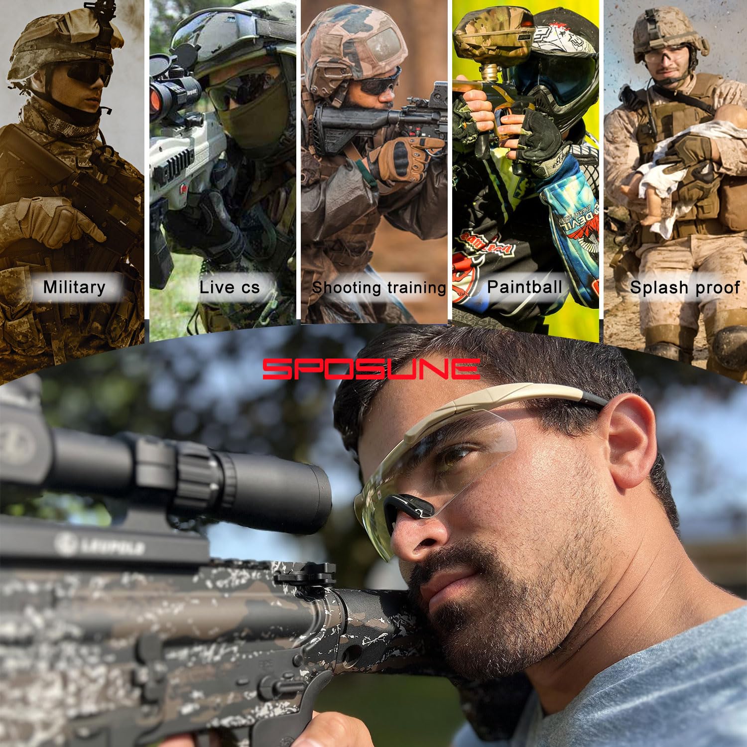 SPOSUNE Tactical Shooting Glasses - Anti-Fog, Impact Resistant with 3 Lenses for Men & Women - Perfect for Hunting & Airsoft
