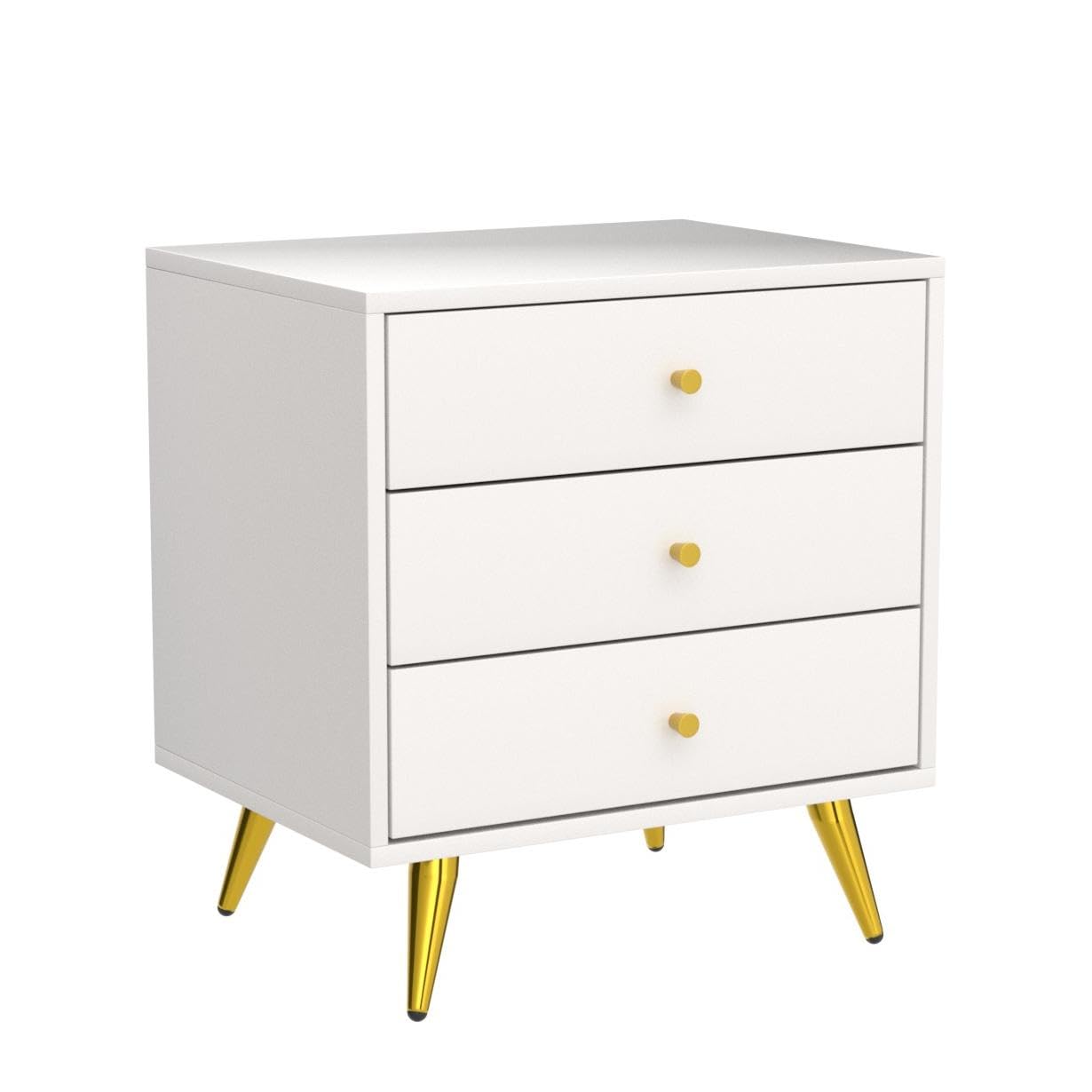 Modern White Nightstand Set of 2 with 3 Drawers - Sturdy Metal Legs Bedside Table for Bedroom & Living Room - 19.7”L x 15.7”W x 21.3”H - Perfect for Storage, Reading Nook & Small Space Decor