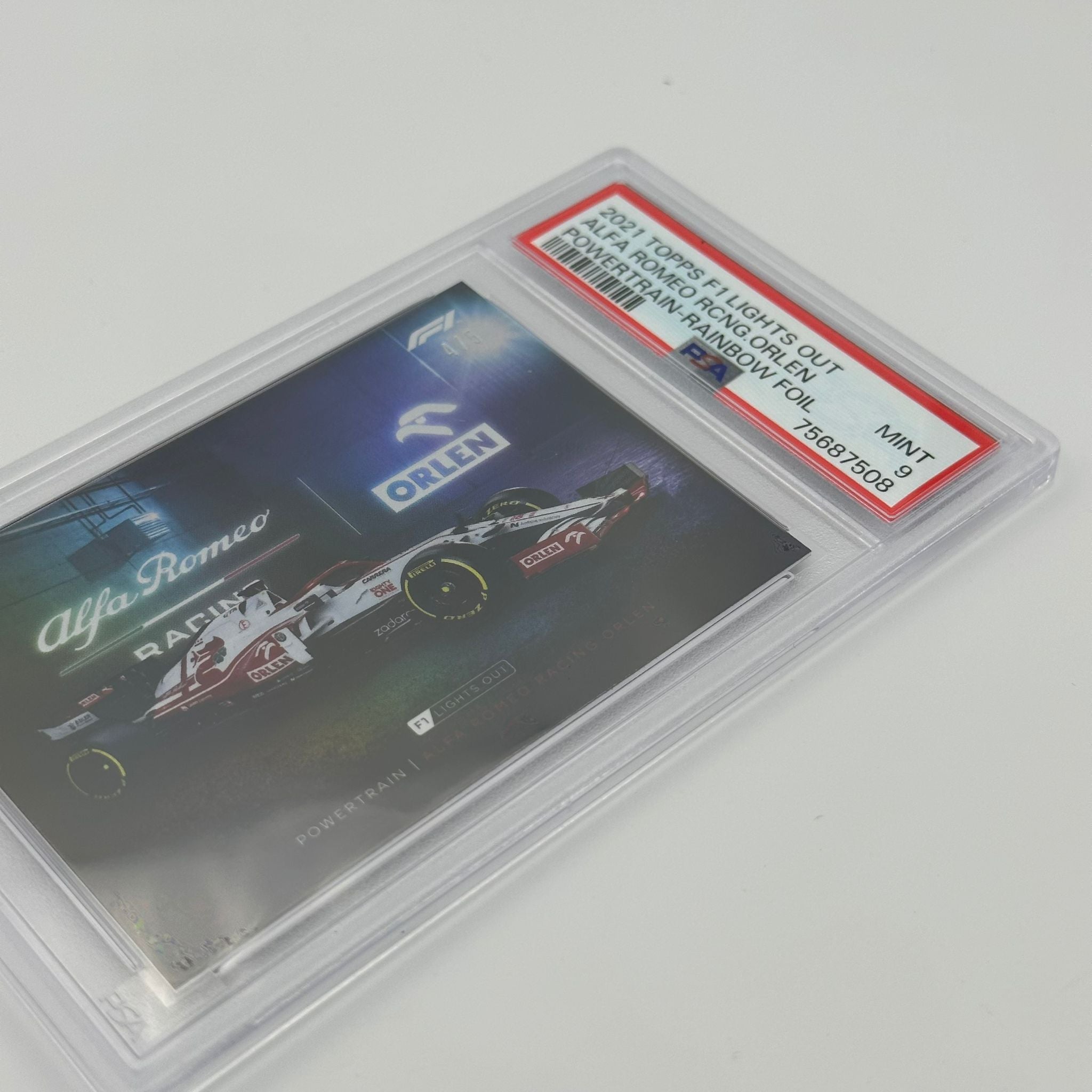 PSA 9 Graded 4/5 Alfa Romeo Powertrain Rainbow Foil Trading Card - Rare Collectible for Car Enthusiasts & Trading Card Investors