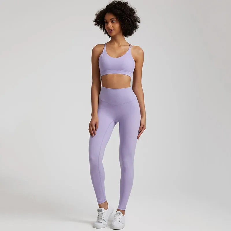Buttery Soft Women's Yoga Set - High Waist Gym Leggings & Crisscross Sports Bra 2-Piece Workout Outfit | Perfect for Yoga, Pilates, Gym & Lounge Wear