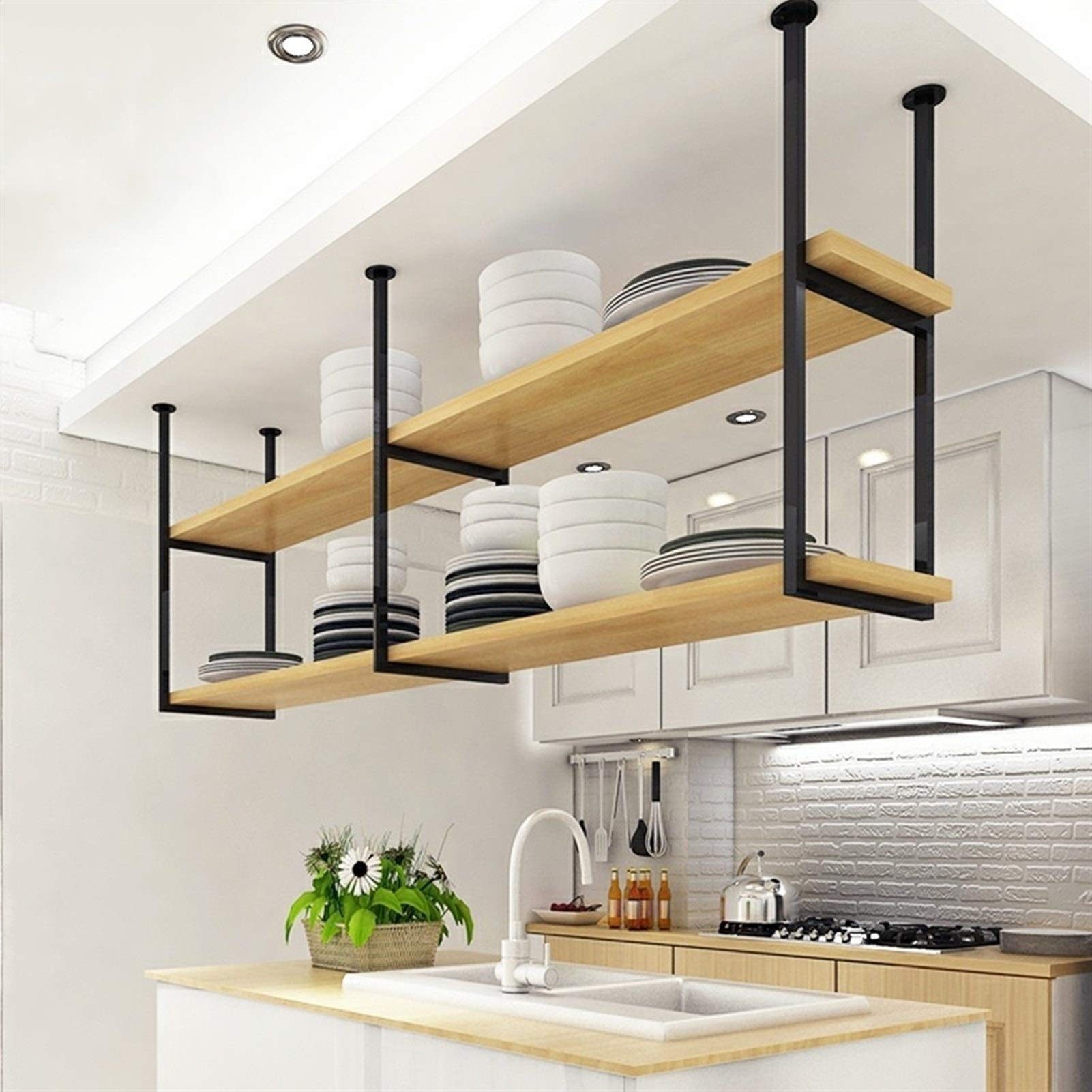 Ceiling Mount Pot Rack & Wine Rack Organizer - 40cm/80cm Hanging Shelf for Kitchen Storage, Pans, Utensils - Perfect for Bars, Restaurants & Home Kitchens - Space-Saving Decorative Storage Solution