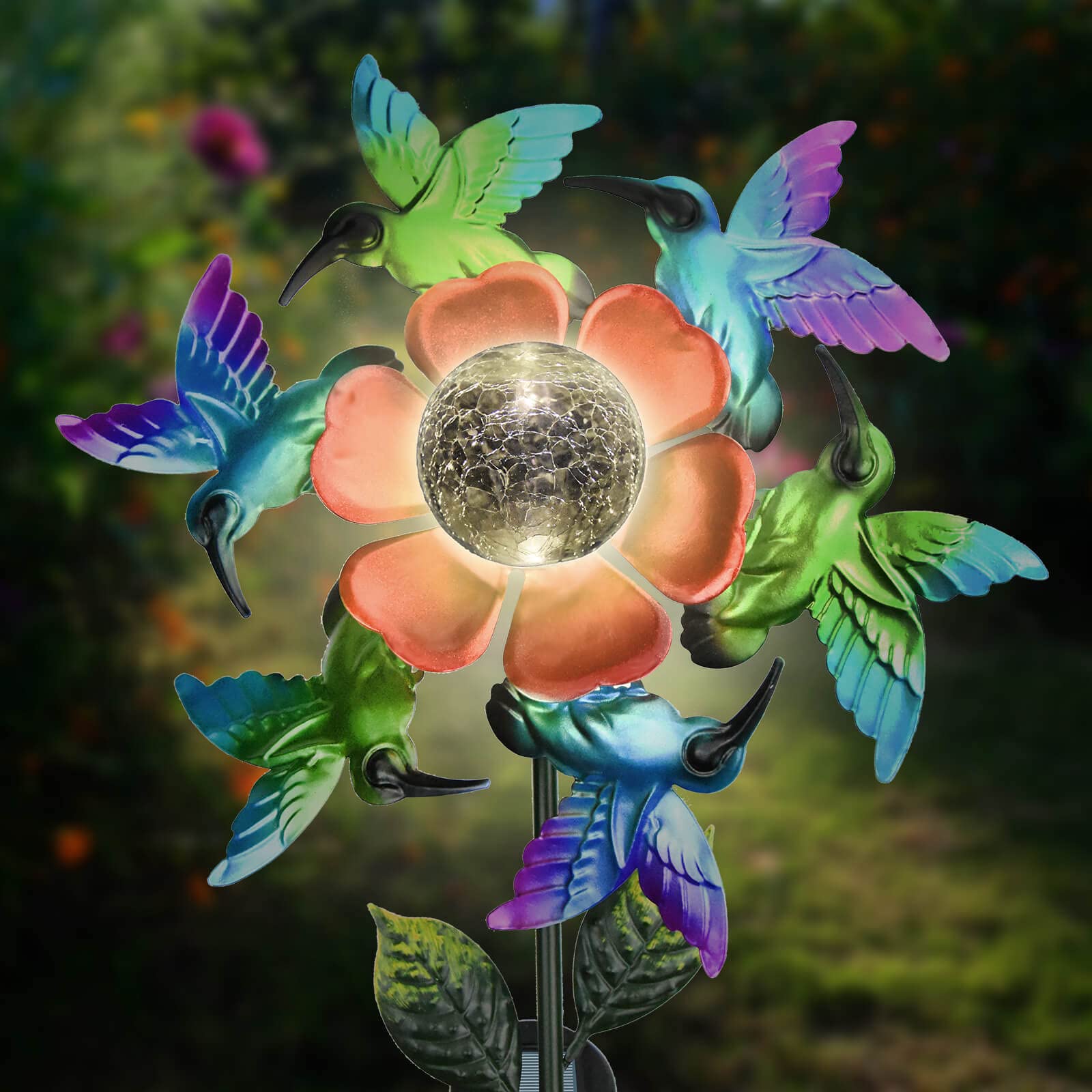 Hwishare US Solar Wind Spinner Hummingbird Spinner - Waterproof Outdoor Metal Wind Sculpture for Patio, Lawn & Garden Decor - Perfect for Backyard, Front Yard, and Outdoor Spaces