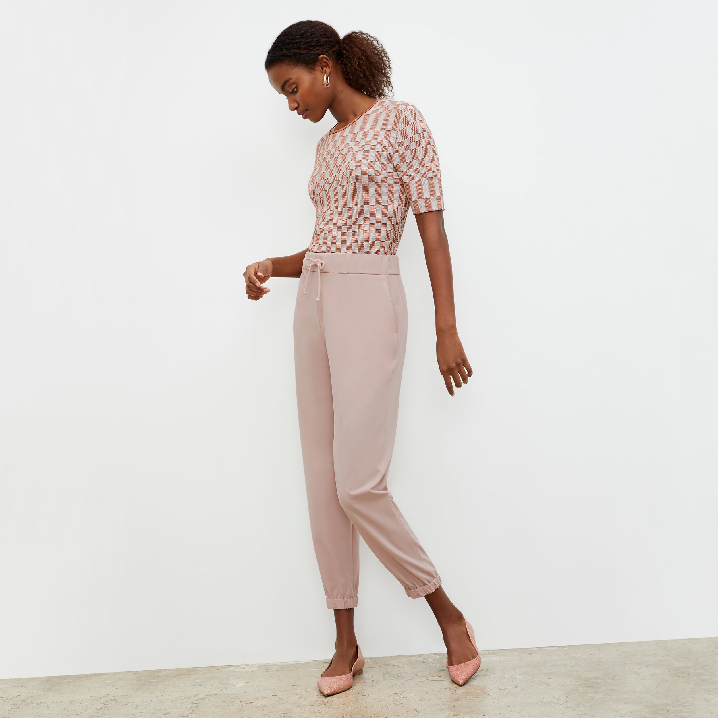Delaney Jogger Pants for Women - OrigamiTech Stretch Fabric in Blush Pink | Comfortable Lounge & Workout Joggers for Yoga, Running & Casual Wear