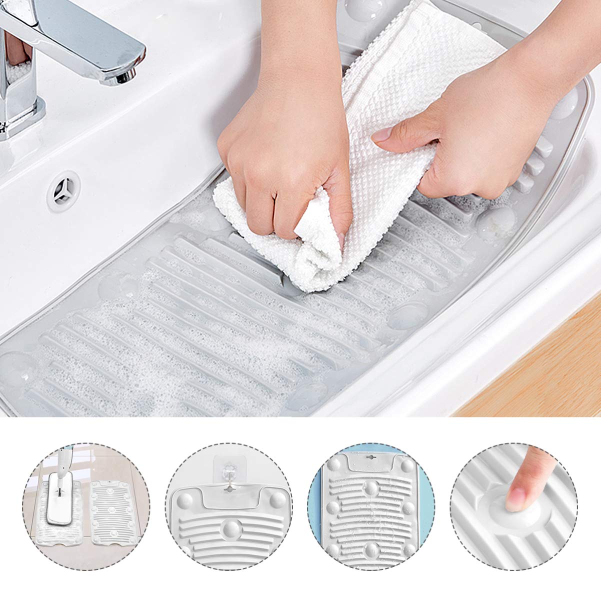 2 Pack Silicone Washboard - Non-Slip Scrubbing Board for Delicate Laundry, Hand Washing Clothes, Socks & Underwear - Compact & Portable for Travel, Camping & Small Space Living