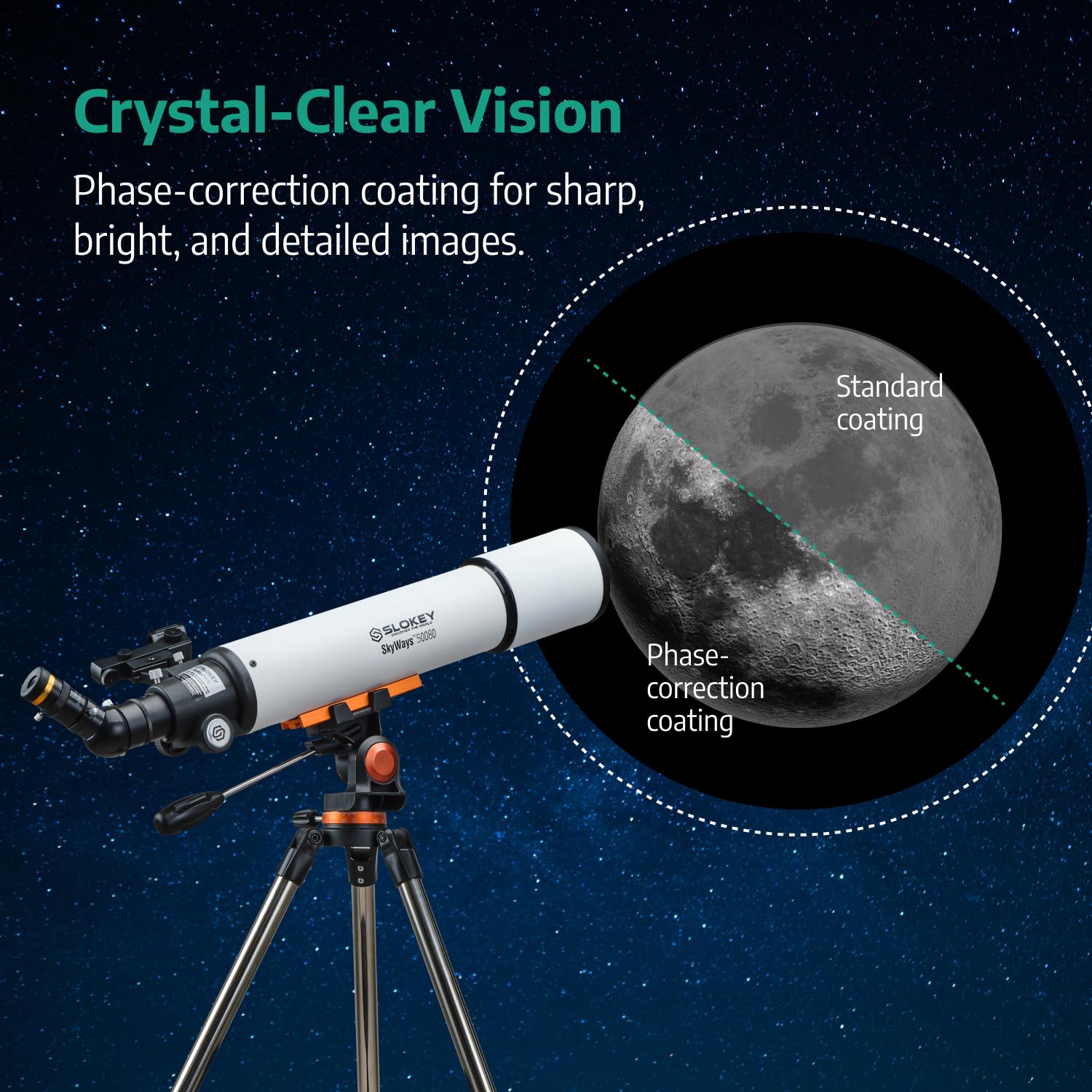 Slokey 20x-250x Professional Astronomy Telescope for Adults & Beginners - Portable Powerful Refractor Telescope with Tripod - Perfect for Moon Viewing, Planet Observation & Stargazing - Ideal for Backyard Astronomy, Camping & Outdoor Exploration