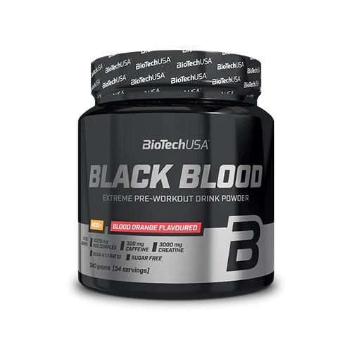 BioTechUSA Black Blood NOX+ Pre-Workout Supplement - Blood Orange Flavor, 340g | Energy Booster for Intense Workouts & Gym Performance | Vegan & Gluten-Free