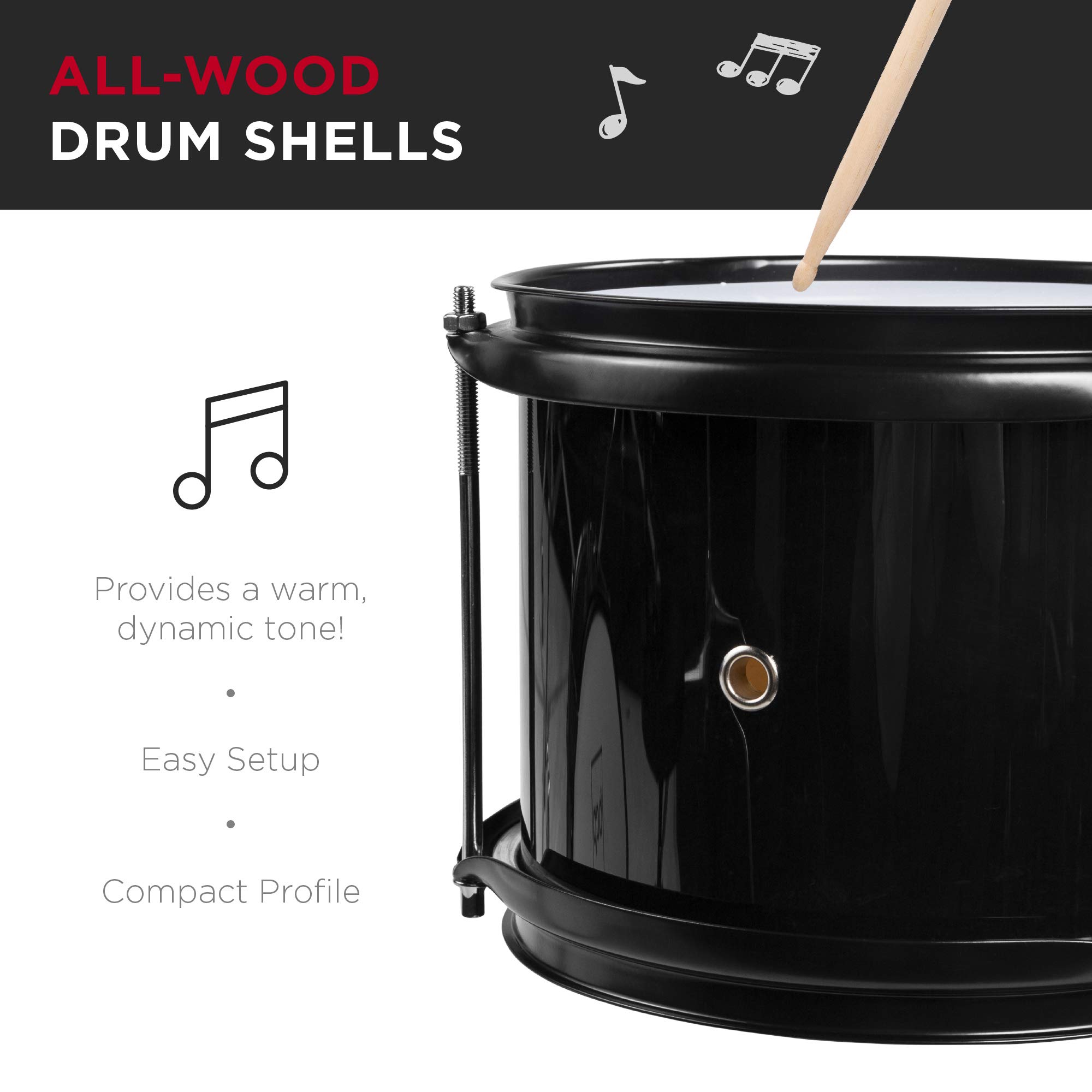 Best Choice Products 3-Piece Kids Drum Set for Beginners - Junior Drum Kit with Throne Stool, Cymbal, Drum Sticks & Bass Drum Pedal - Black - Perfect for Home Practice, Music Lessons & Kids Birthday Gifts