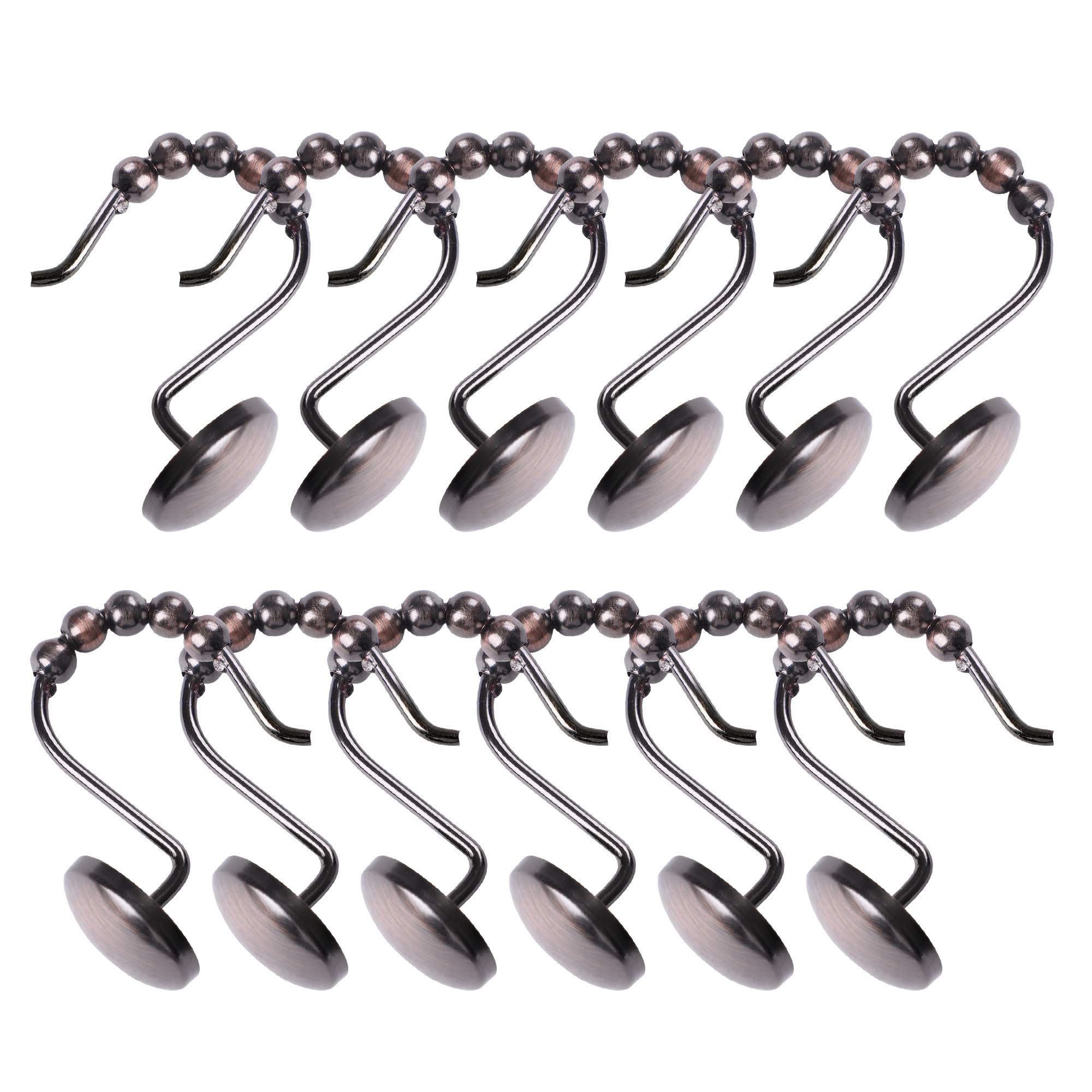 Utopia Alley Shower Hooks - 12 Pack Rust-Resistant Roller Shower Curtain Rings for Bathroom - Oil Rubbed Bronze Hooks for Shower Curtain & Liner - Perfect for Home, Hotel & Spa Bathroom Decor