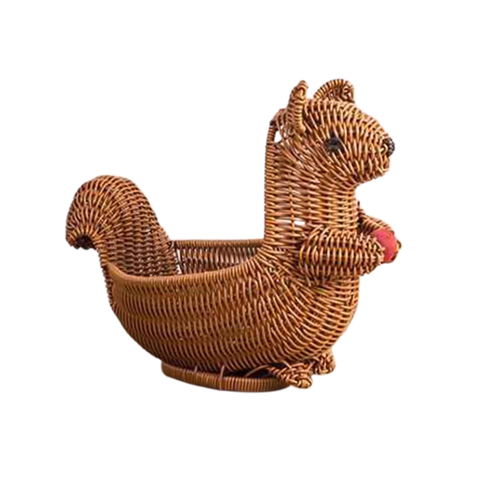 Homozy Animals Shape Woven Fruit Basket - Natural Rattan Vegetable Food Storage Tray for Kitchen, Bread, Camping & Picnic - Squirrel Design Home Decor | Perfect for Farmhouse Style, Outdoor Gatherings & Rustic Kitchen Organization