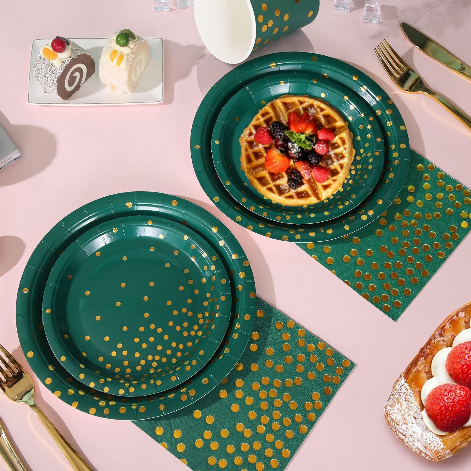 175-Piece Green Plates and Napkins Set - Elegant Green & Gold Party Supplies for Birthday, Graduation & Special Events - Serves 25 Guests - Perfect for Dinner Parties, Celebrations & Holiday Gatherings