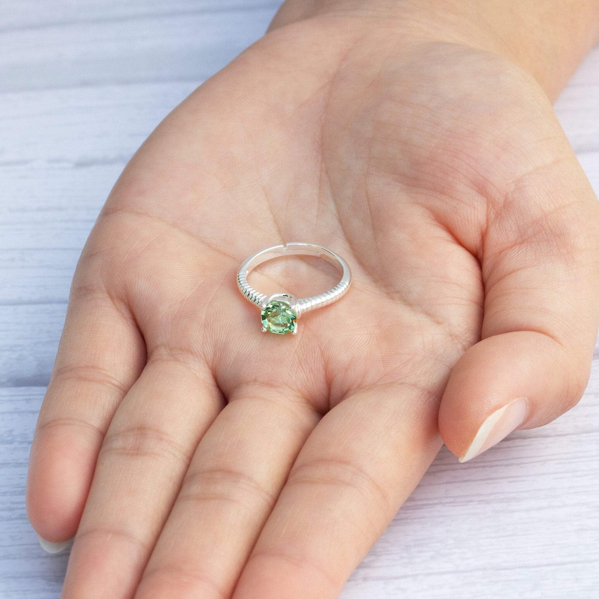 Peridot Birthstone Ring with Zirconia - Adjustable for August Birthdays & Gifts