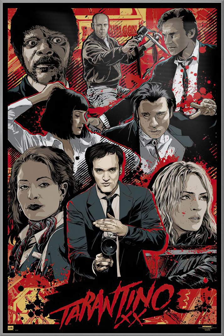 Framed Quentin Tarantino Movie Poster Print 24x36 Inches - Pulp Fiction, Kill Bill & Famous Films Collection - Perfect for Home Theater Decor, Man Cave & Movie Lover Gifts