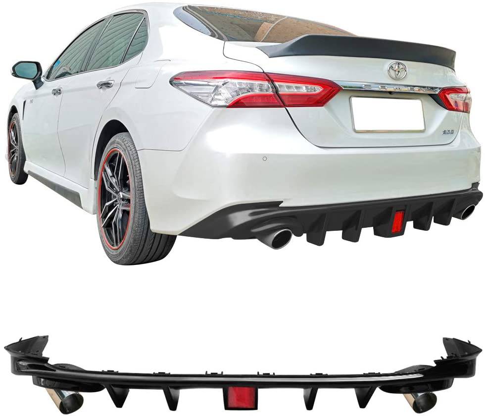 2018-2023 Toyota Camry LE XLE Rear Bumper Lip Diffuser - Gloss Black PP Polypropylene with 3rd Brake Light & 93mm Exhaust Tips (Excludes SE/XSE Models) | Upgrade Your Car's Rear Styling for Sporty Look