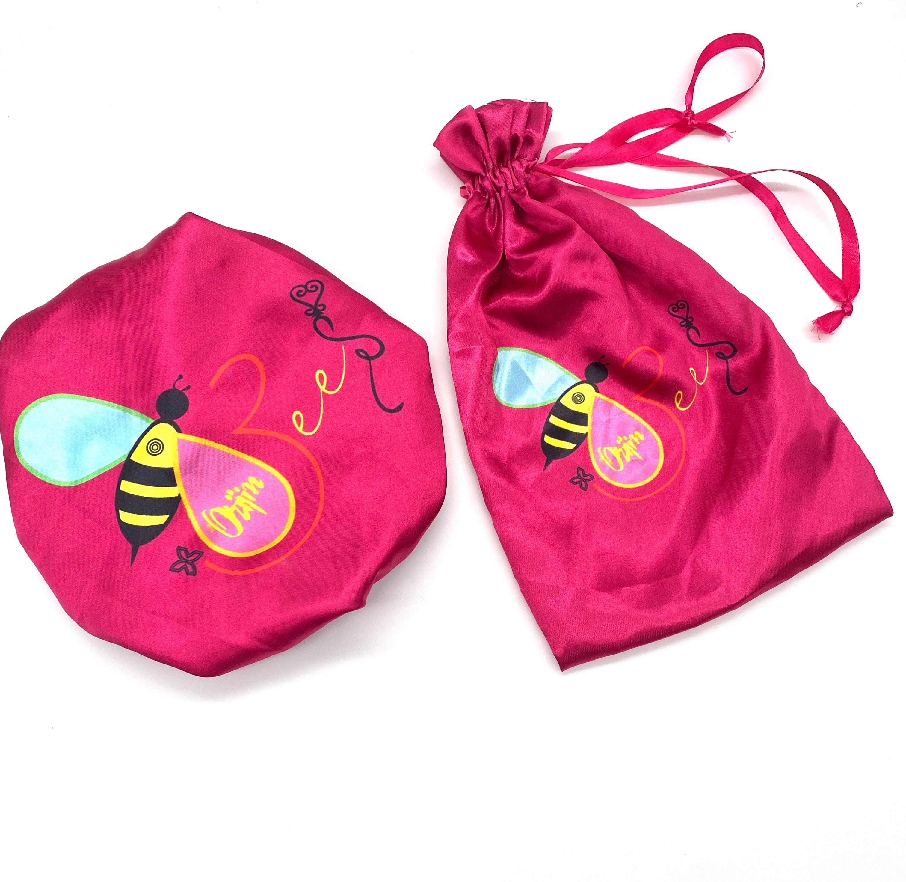 Bee-autiful Reversible Adjustable Satin Bonnet for Women - Single or Set of 2 - Silk Hair Wrap for Sleeping, Travel & Hair Protection