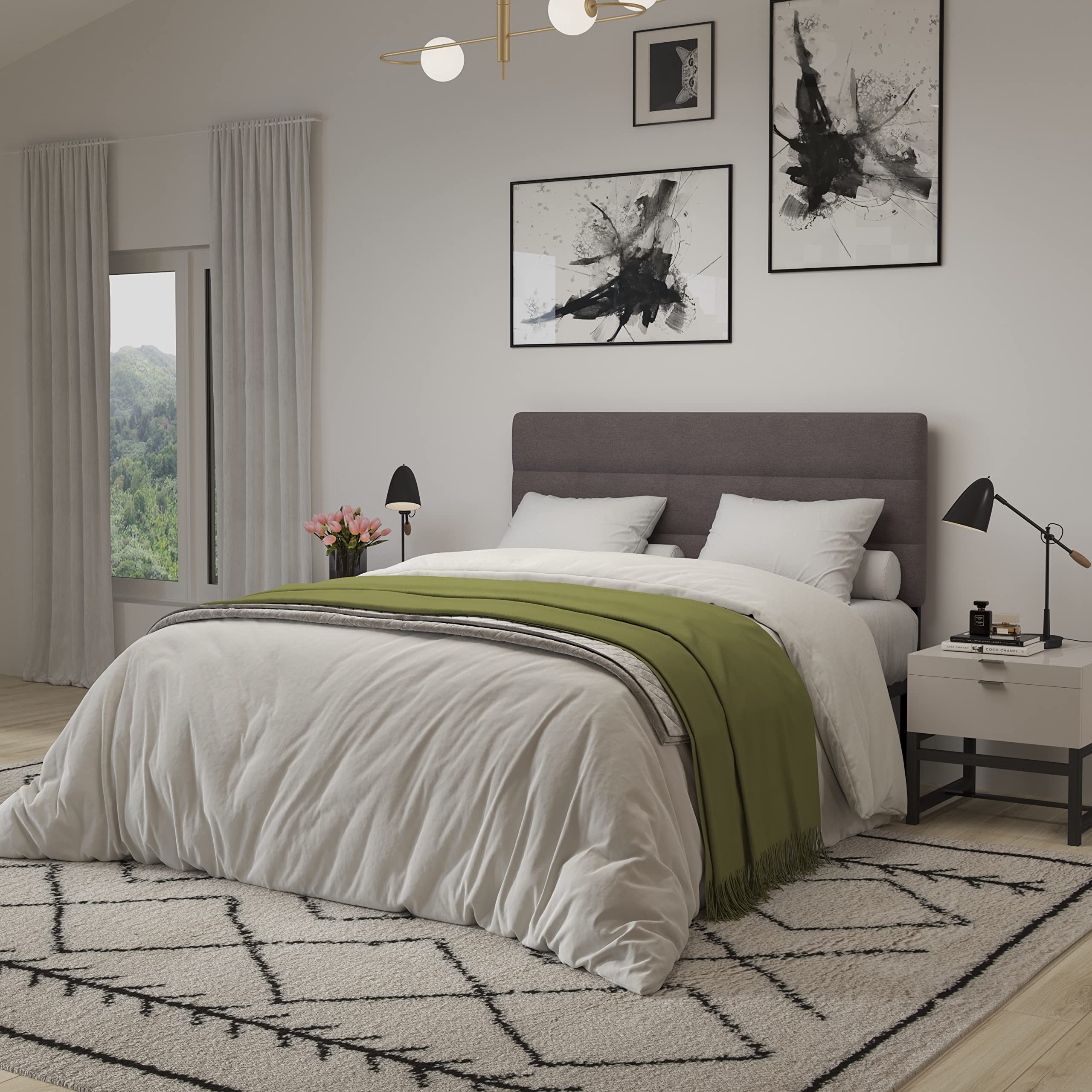 Merrick Lane Coppola Upholstered Queen Size Headboard - Gray Button Tufted Fabric with Adjustable Metal Legs - Fits Standard Bed Frames - Perfect for Master Bedrooms & Guest Rooms