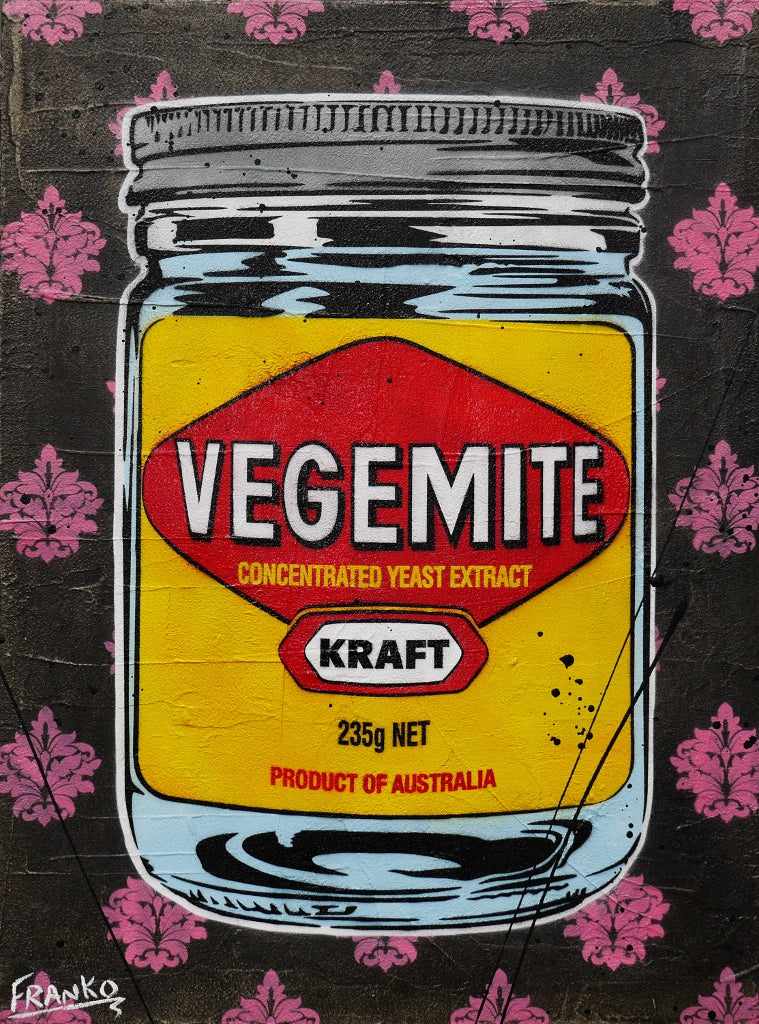 Charcoal Vegemite 75cm x 100cm Textured Urban Pop Art Canvas Painting - Modern Home & Office Wall Decor