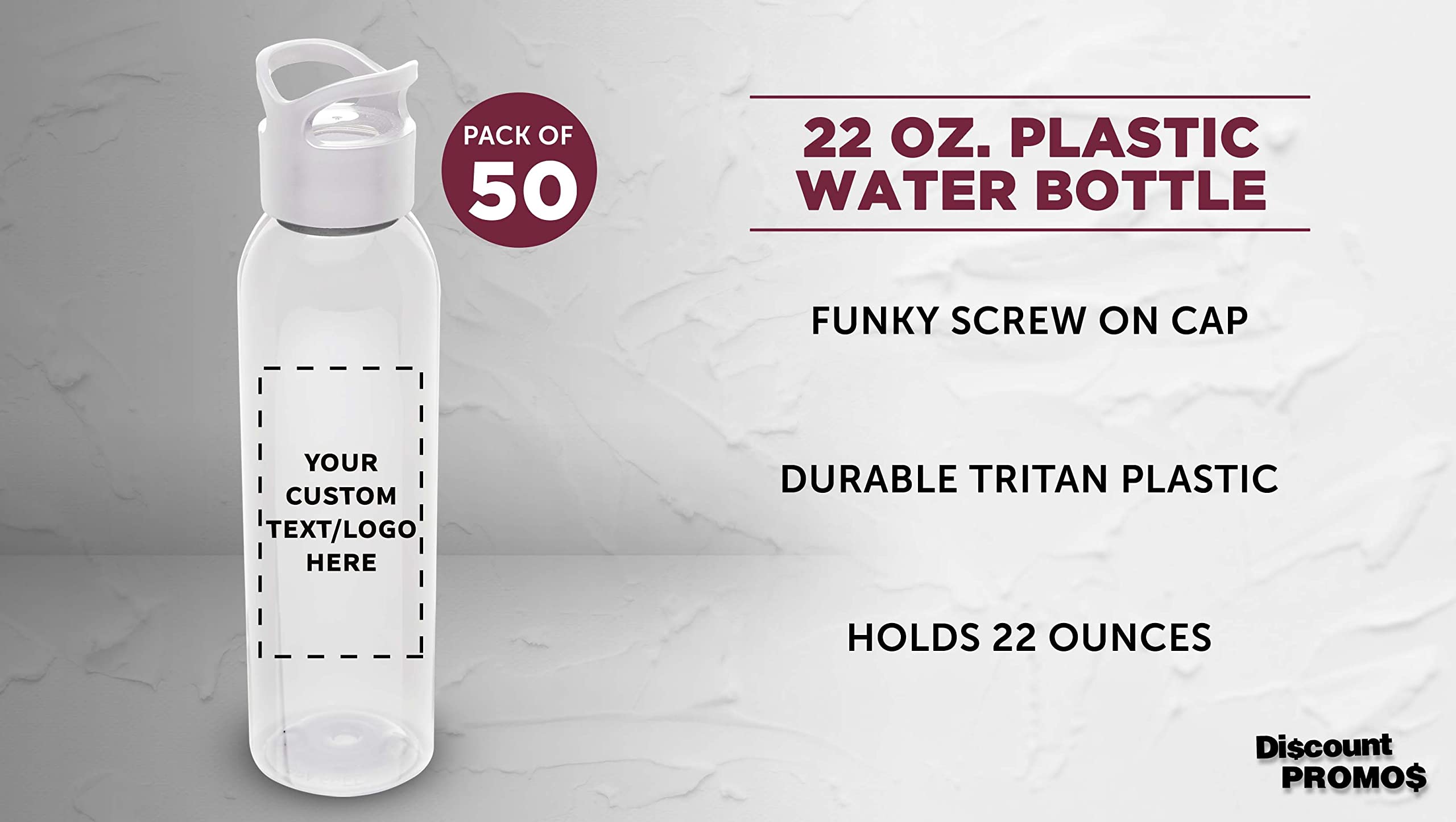 Custom 22oz Tritan Plastic Water Bottles - Personalized with Text/Logo - 50 Pack Bulk Reusable Sports Bottles for Gym, Office & Outdoor Activities - BPA-Free White Water Bottles Wholesale