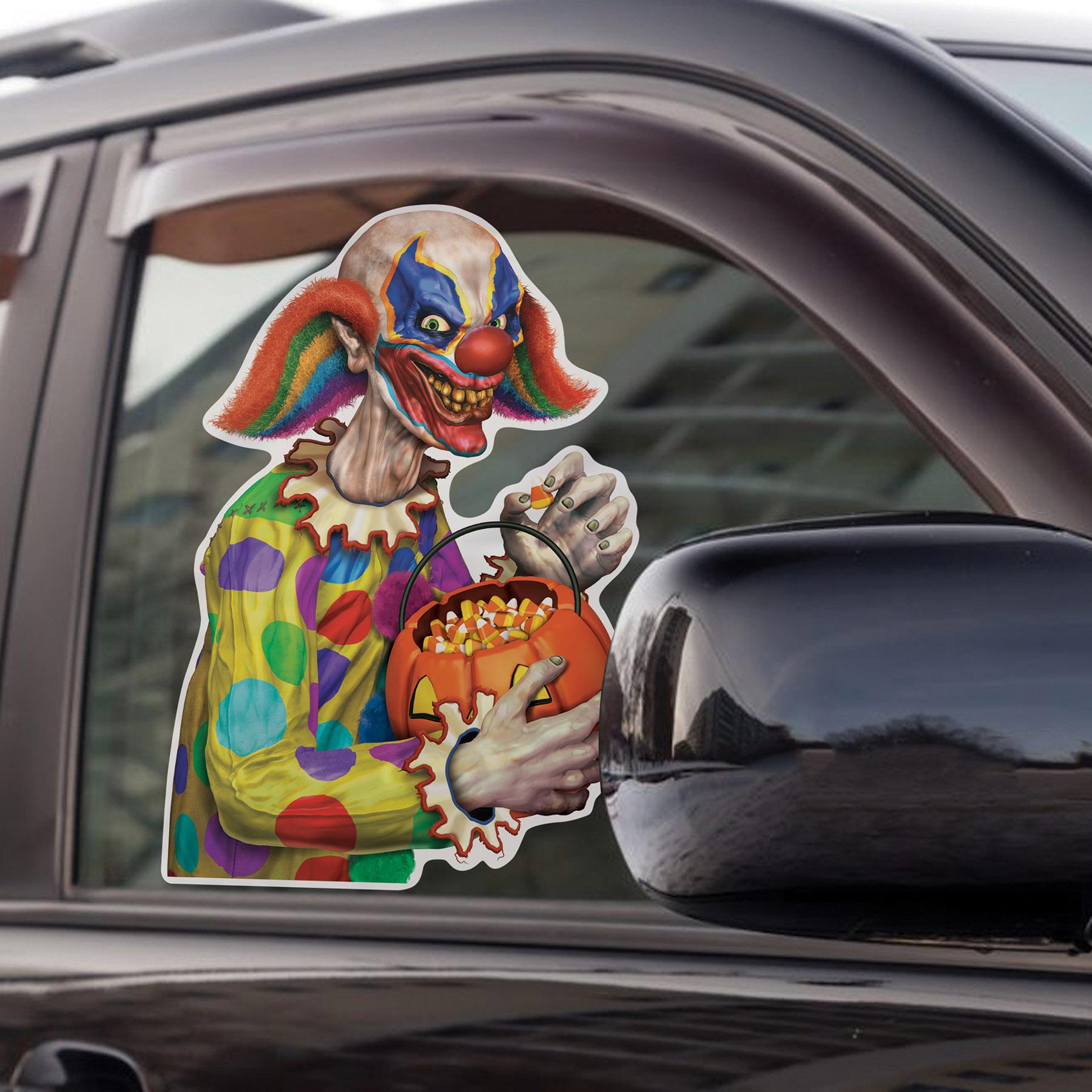 12 Pack Beistle Halloween Creepy Clown Car Window Clings - Spooky Decals for Halloween Party Decor, Haunted House, Classroom & Office Windows