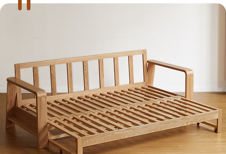 Oak Solid Wood Nordic Telescopic Sofa Bed - Space Saving Convertible Couch for Small Apartments & Guest Rooms | Modern Scandinavian Furniture for Living Room & Studio
