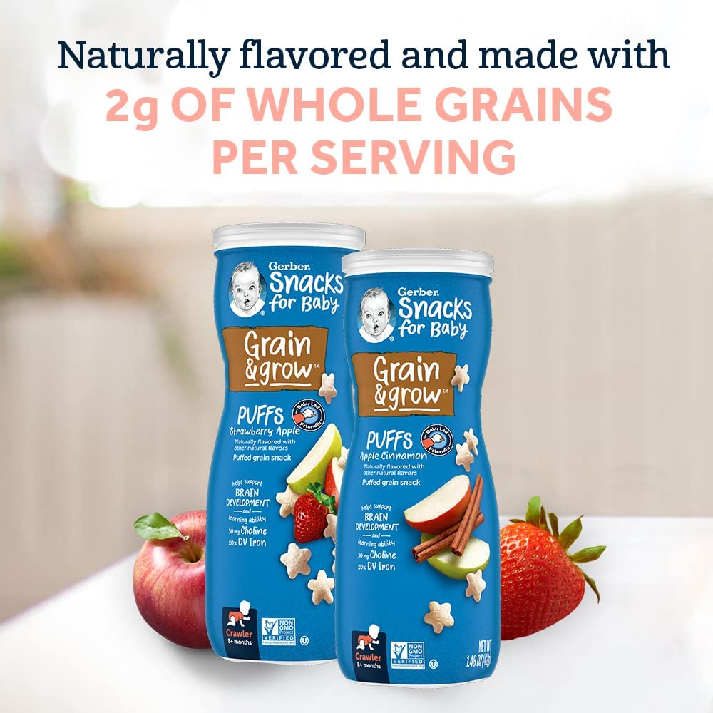 Organic Gerber Baby Snacks - Strawberry Apple Puffs for Toddlers 1.48oz | Healthy Finger Food for Babies 6+ Months | Perfect for On-the-Go, Daycare & Travel Snacks