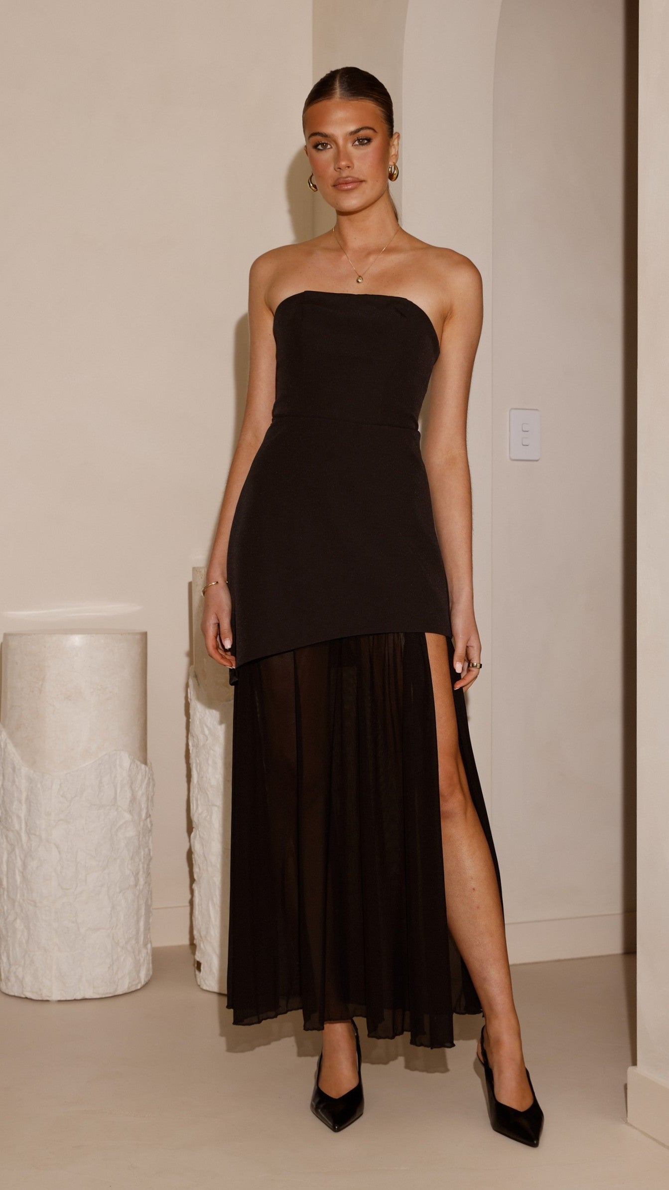 Fenella Asymmetrical Maxi Dress for Women - Elegant Black Long Evening Gown for Parties, Weddings & Special Occasions