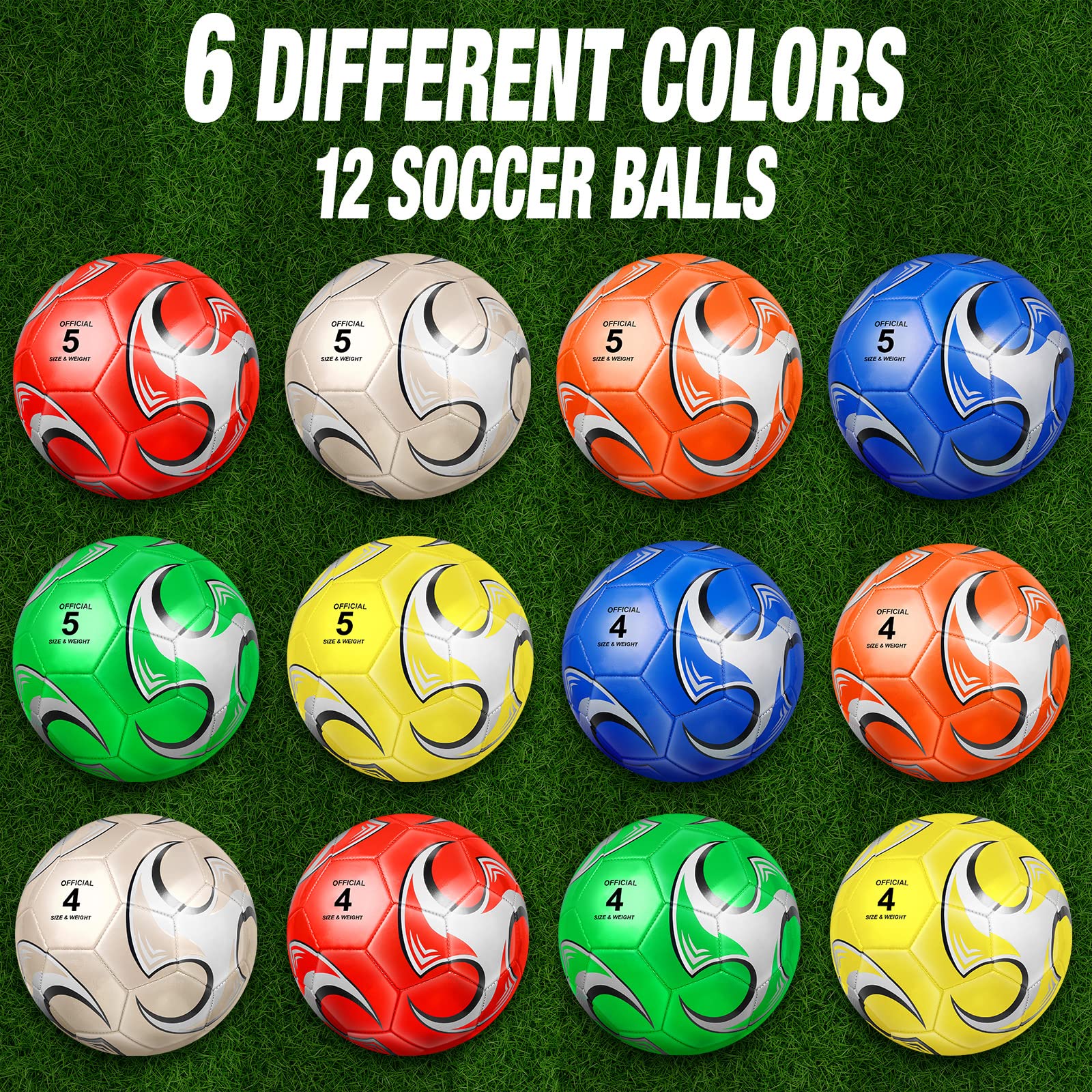 Supervitae 12 Pack Deflated Soccer Balls with Pump - Size 5 Training Balls for Teens & Adults - Perfect for Outdoor/Indoor Practice, School Sports, Birthday Gifts & Back to School Supplies - Great for Team Training, Youth Leagues & Soccer Parties