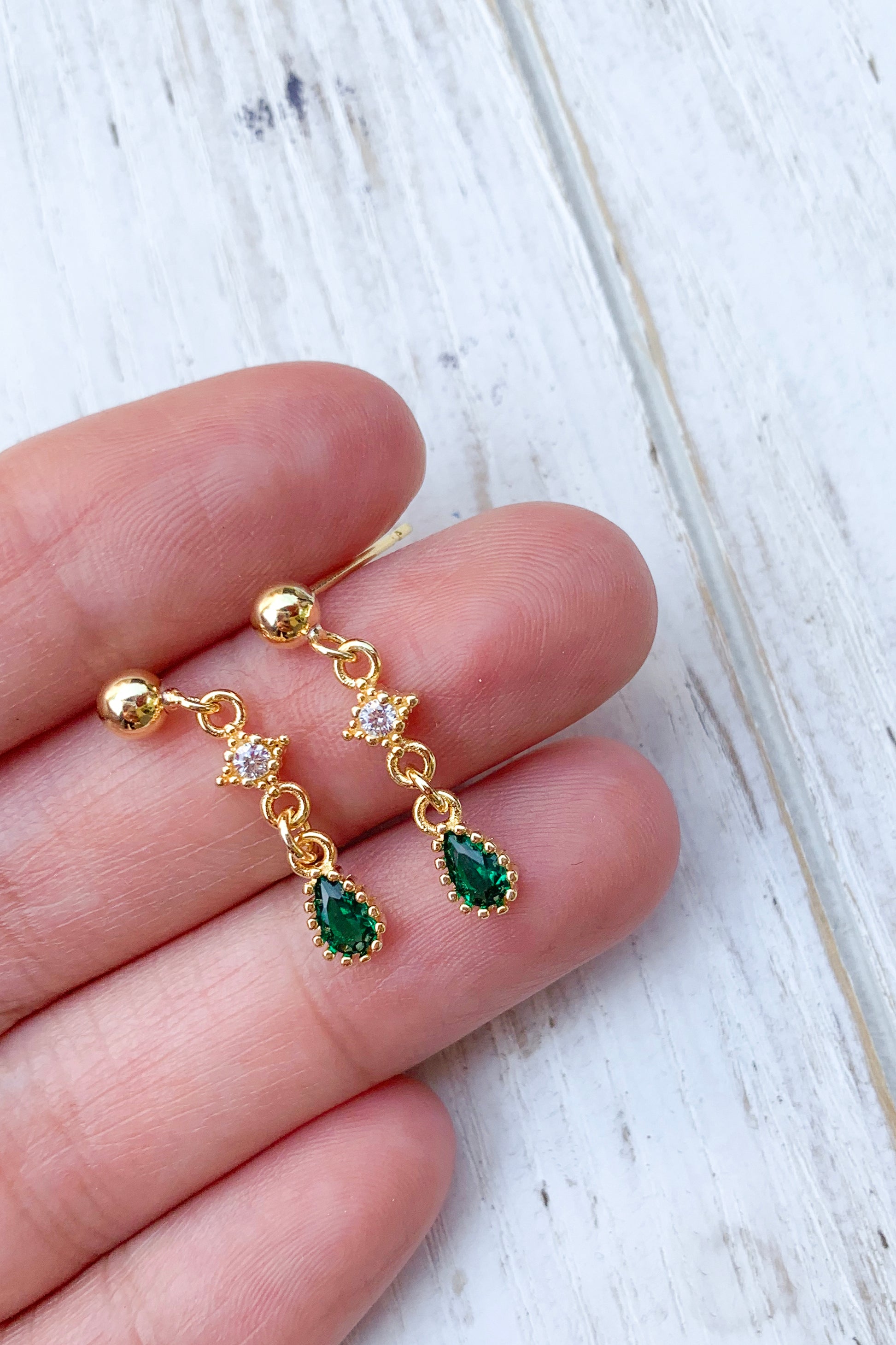 14K Gold Plated Tiny Green Natural Stone Stud Earrings for Women – Elegant Bridal Party Gifts, Wedding Jewelry, Birthday Present & Everyday Wear