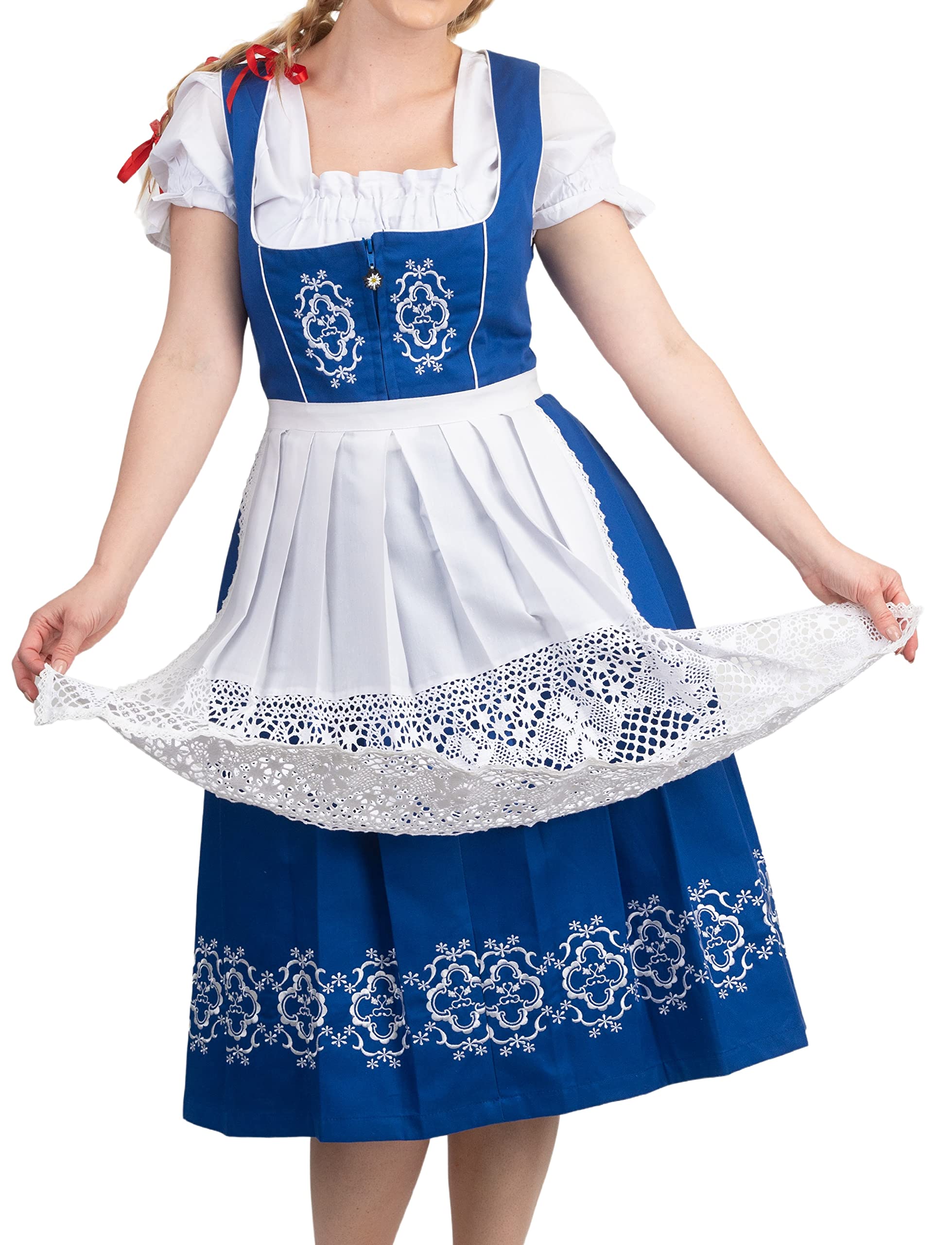 Authentic German Oktoberfest Dirndl Dress for Women - Long Midi Blue Trachten Haus Style | Perfect for Oktoberfest, Halloween Costume, Cultural Events & Bavarian Themed Parties