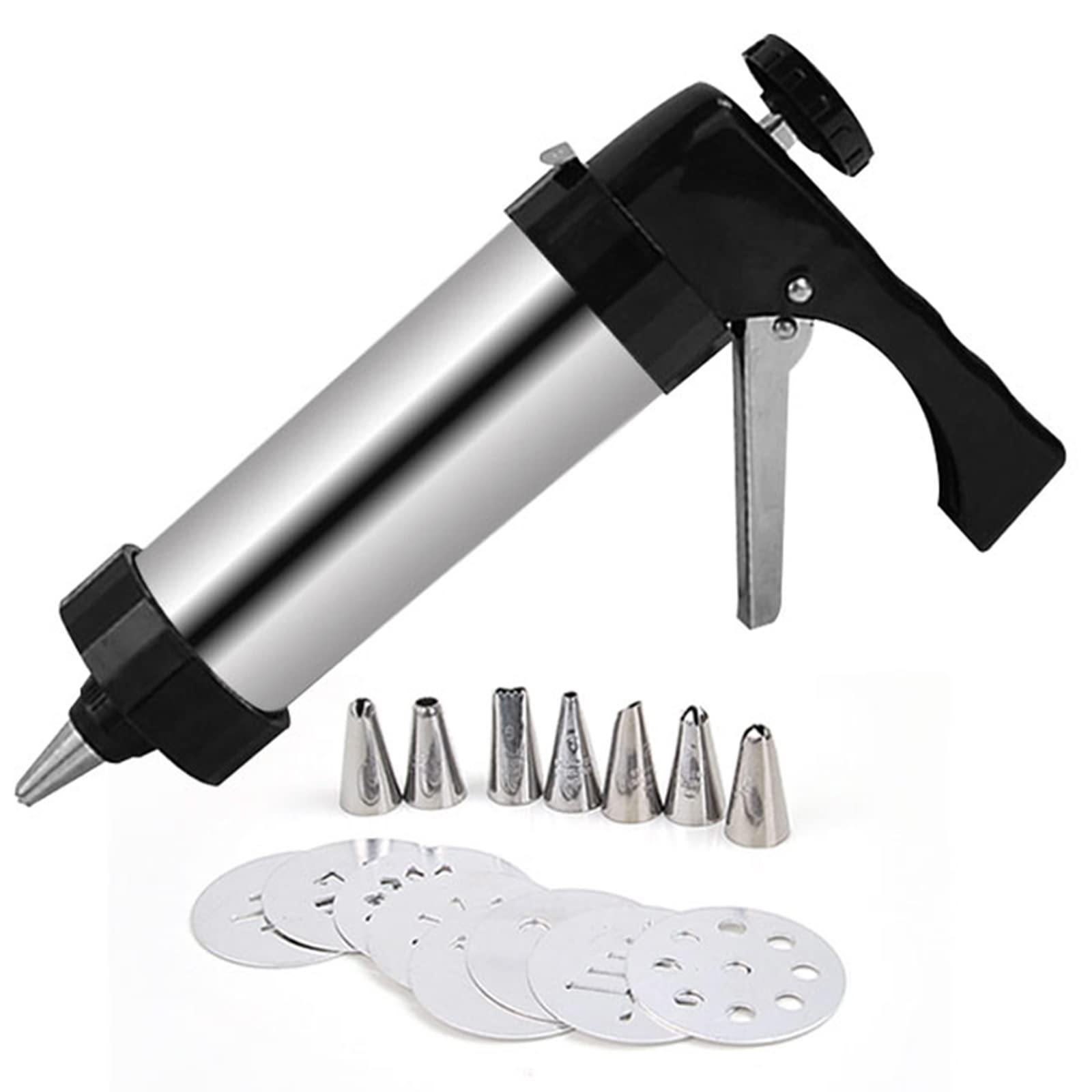 Stainless Steel Cookie Press Kit with 8 Discs & 8 Nozzles - Cookie Gun for Baking, Decorating & DIY Cookies - Perfect for Holidays, Parties & Home Baking Gifts