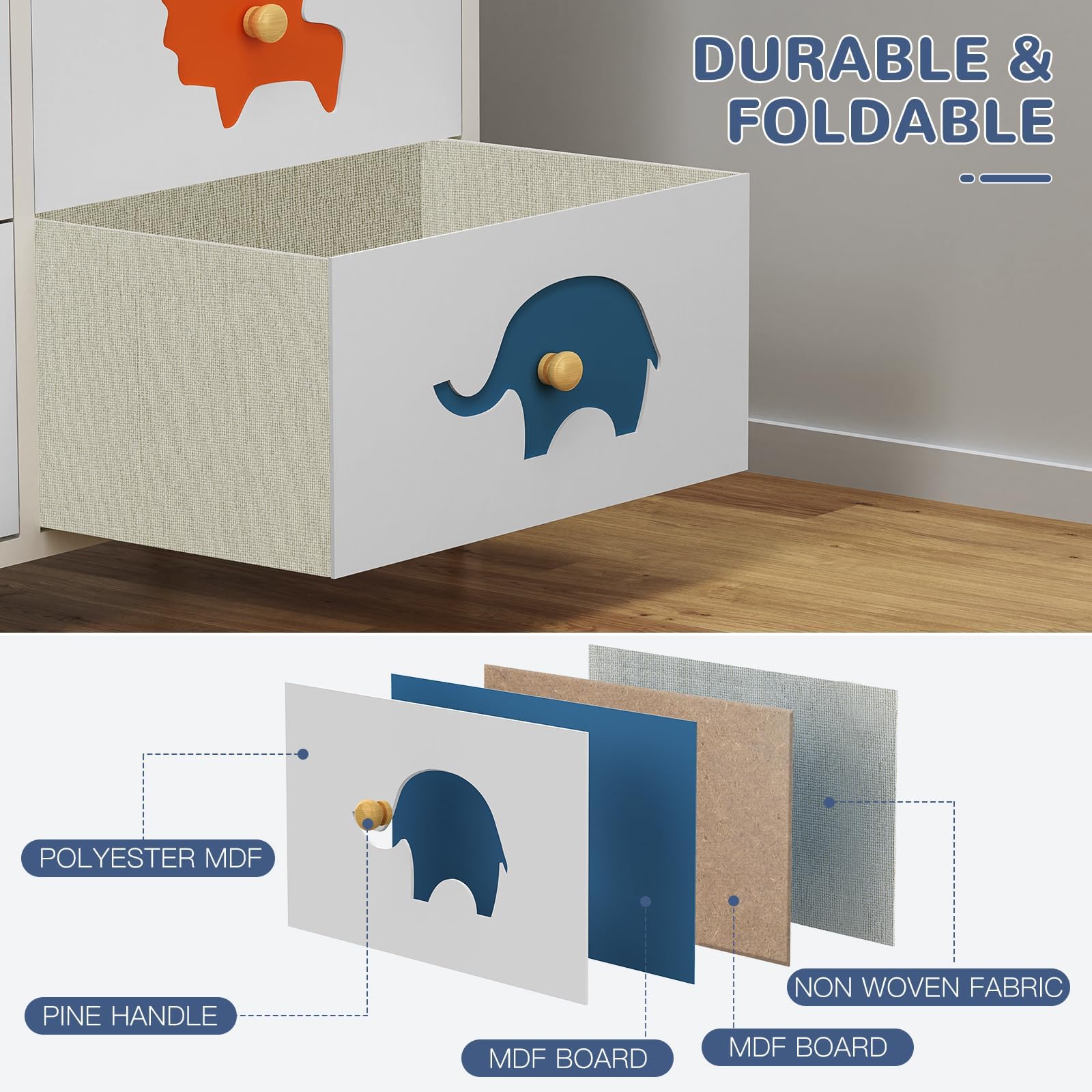 FRAPOW 6-Drawer Kids Dresser with Wood Top & Metal Frame - Baby Dresser Organizer for Nursery, Toddler Room, Closet & Small Spaces - Perfect for Storing Clothes, Toys & Baby Essentials