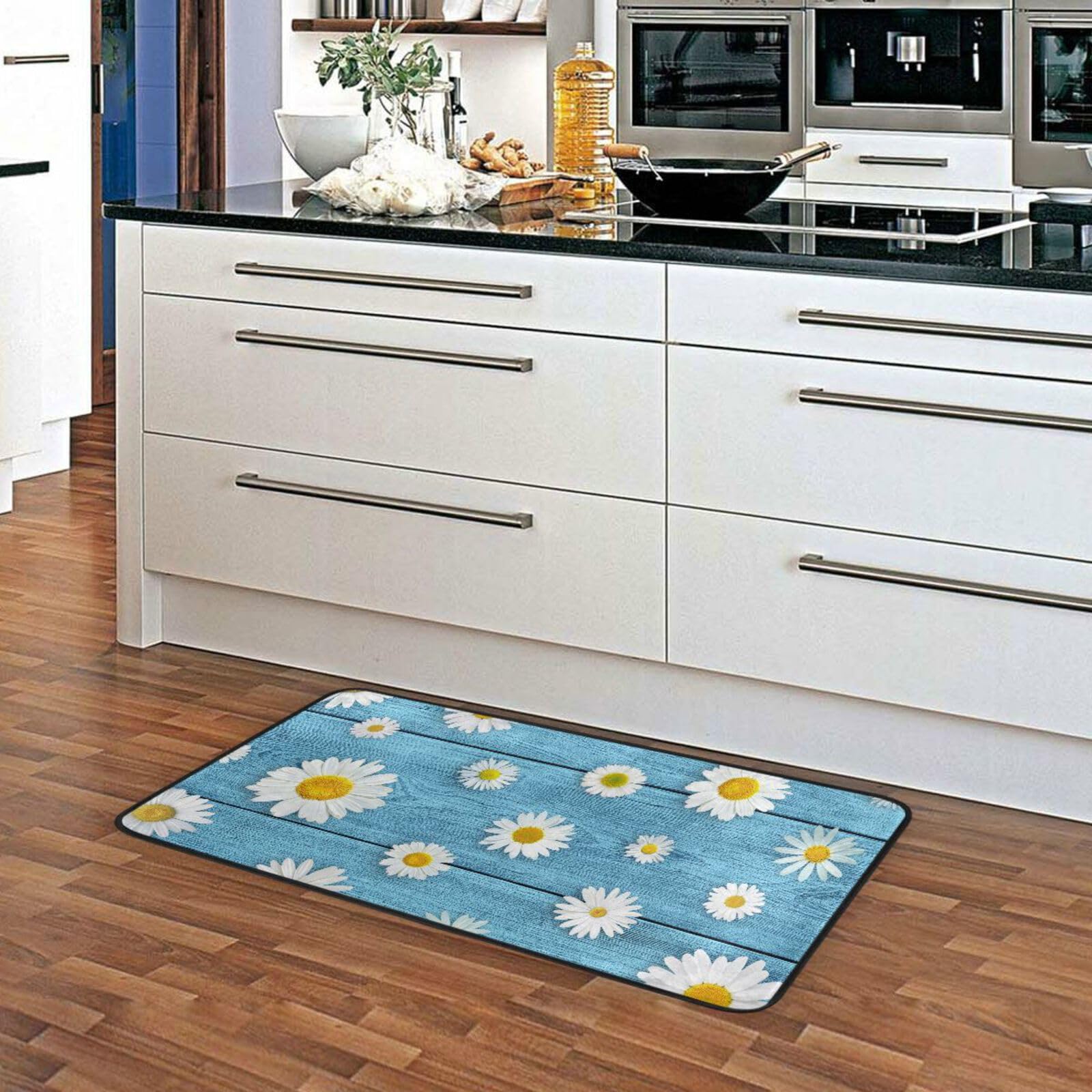 Non-Slip Daisy Print Kitchen Rug with Memory Foam Cushion - 39