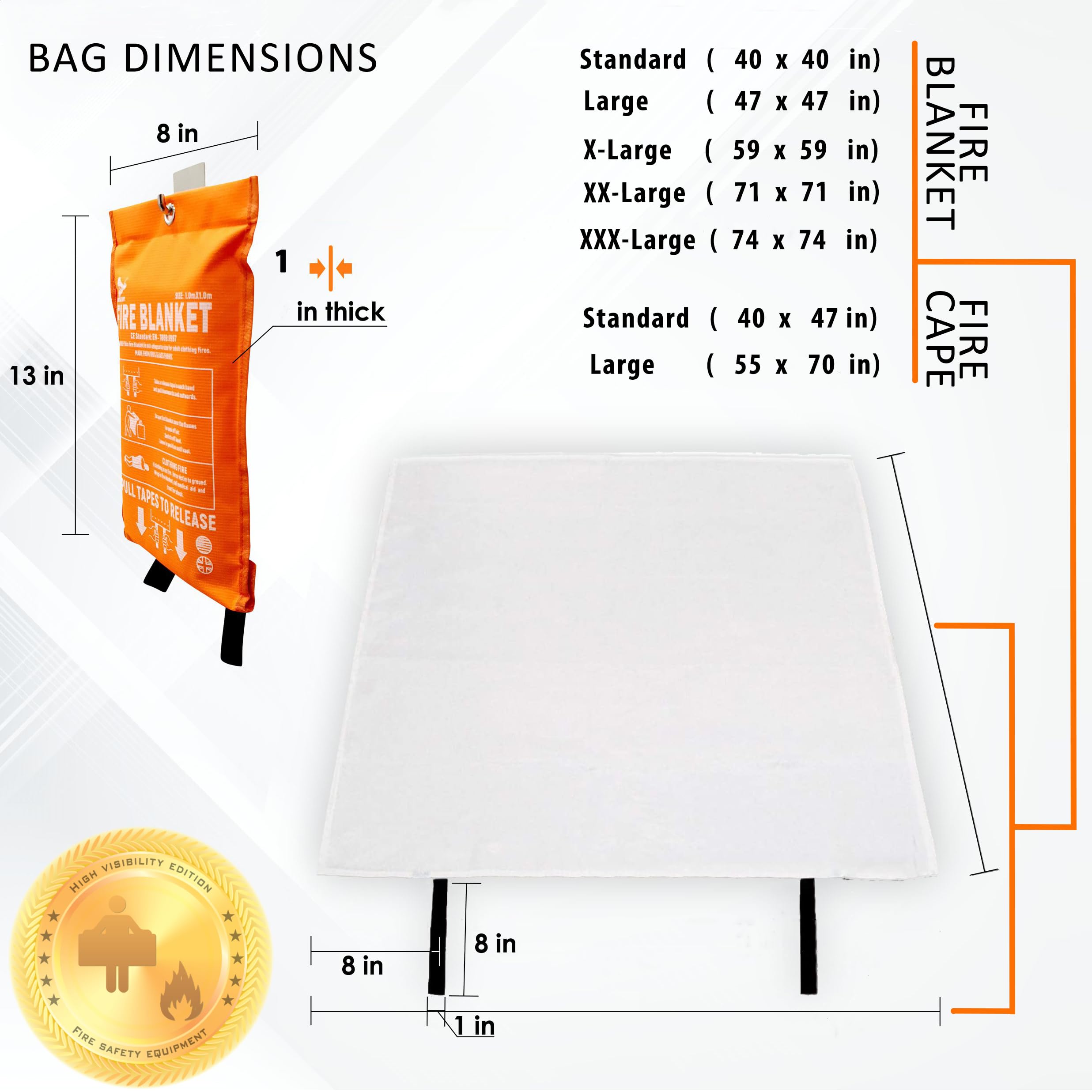 4 Pack Supa Ant Emergency Fire Blanket - 1500°F Heat Resistant, Glow in The Dark for High Visibility - CE Certified Fire Safety Blanket for Kitchen, Home & Camping (47in) - Perfect for Stove Fires, Grill Accidents & Emergency Preparedness