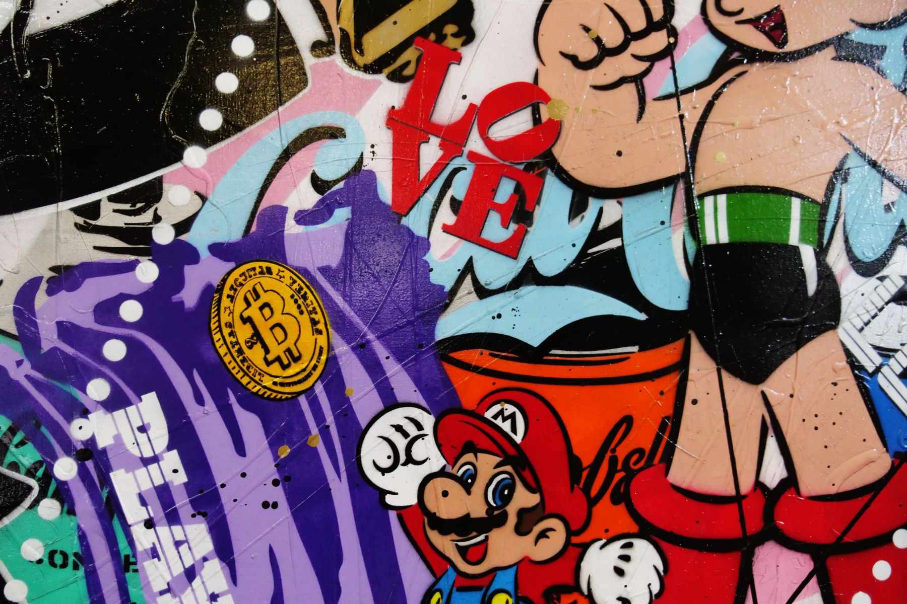 Lucky Strike Monopoly Man Textured Urban Pop Art Canvas Painting - 190cm x 100cm Large Wall Decor for Game Room, Office & Modern Home