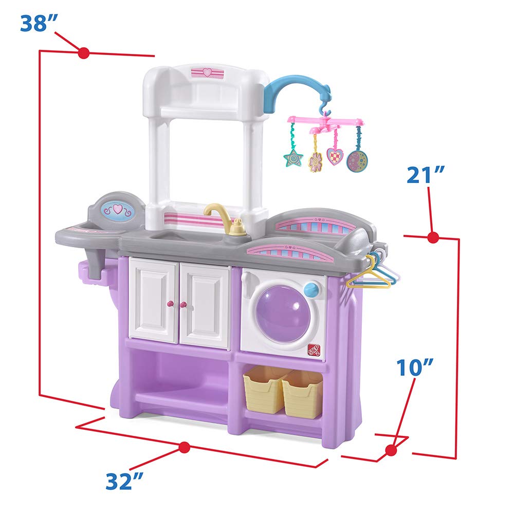 Step2 Love & Care Deluxe Baby Doll Nursery Playset - Compact Doll Changing Station & Crib with Toy Accessories - Durable Plastic Toddler Toy for Girls & Boys Ages 2-6 Years (Lavender) - Perfect for Pretend Play, Role Play & Early Childhood Development