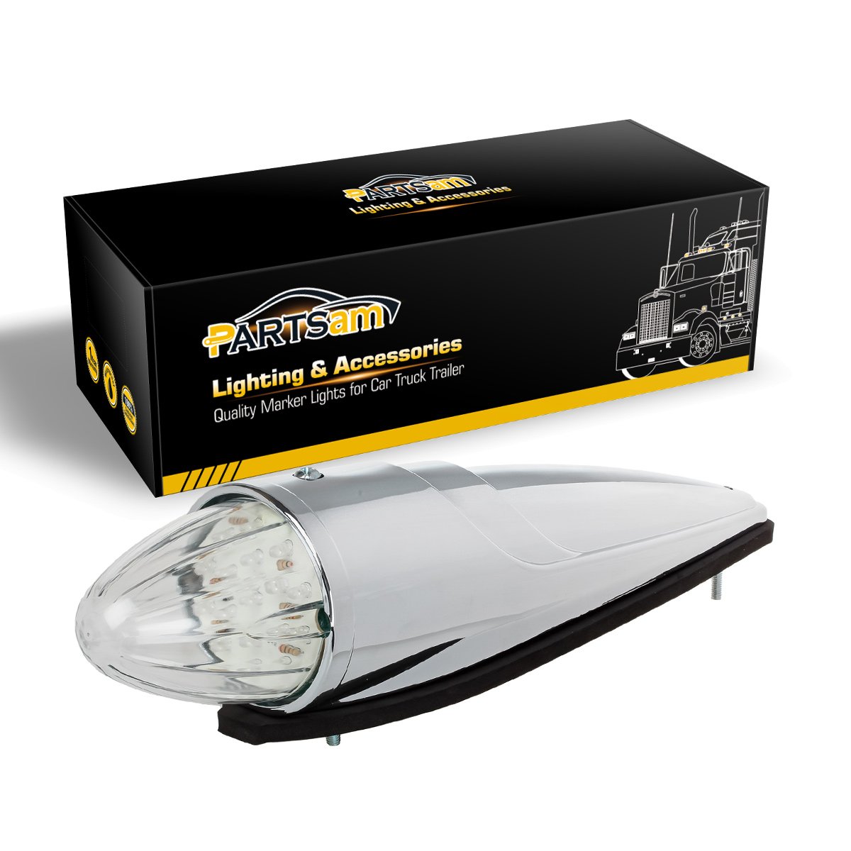 Partsam 5pc Super Bright Amber Yellow 17 LED Clear Lens Torpedo Cab Marker Lights - Compatible with Kenworth, Peterbilt, Freightliner, International & Mack Paccar Semi Trucks - Durable Roof Running Lights for Enhanced Visibility & Safety in Low Light Conditions