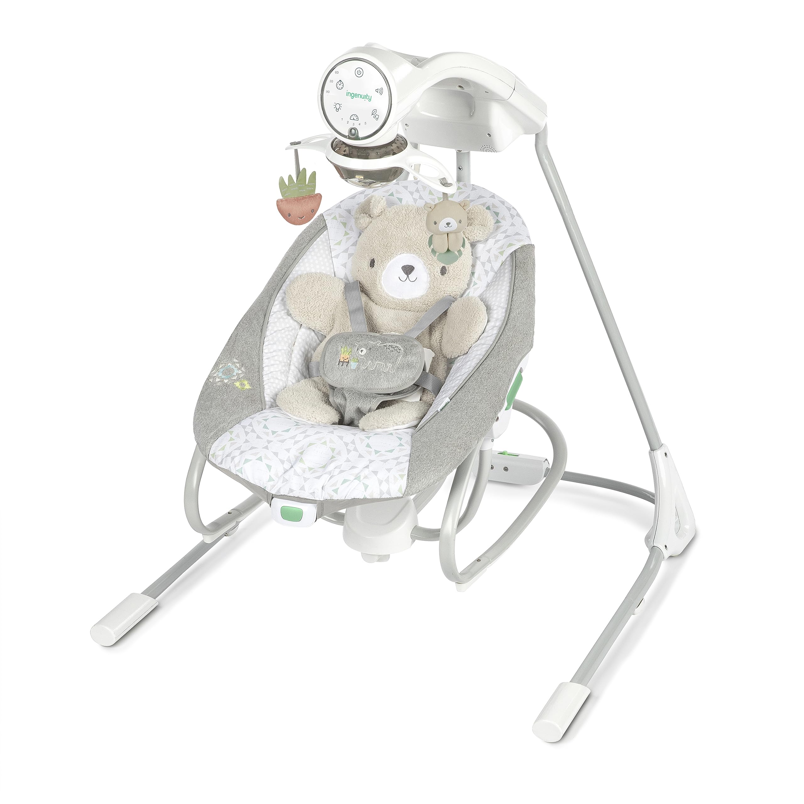 Ingenuity InLighten Soothing Swing & Rocker - Vibrating Baby Seat with Soothing Sounds & Lights for Newborns & Infants - Perfect for Nursery, Bedroom & Playtime (Nate)