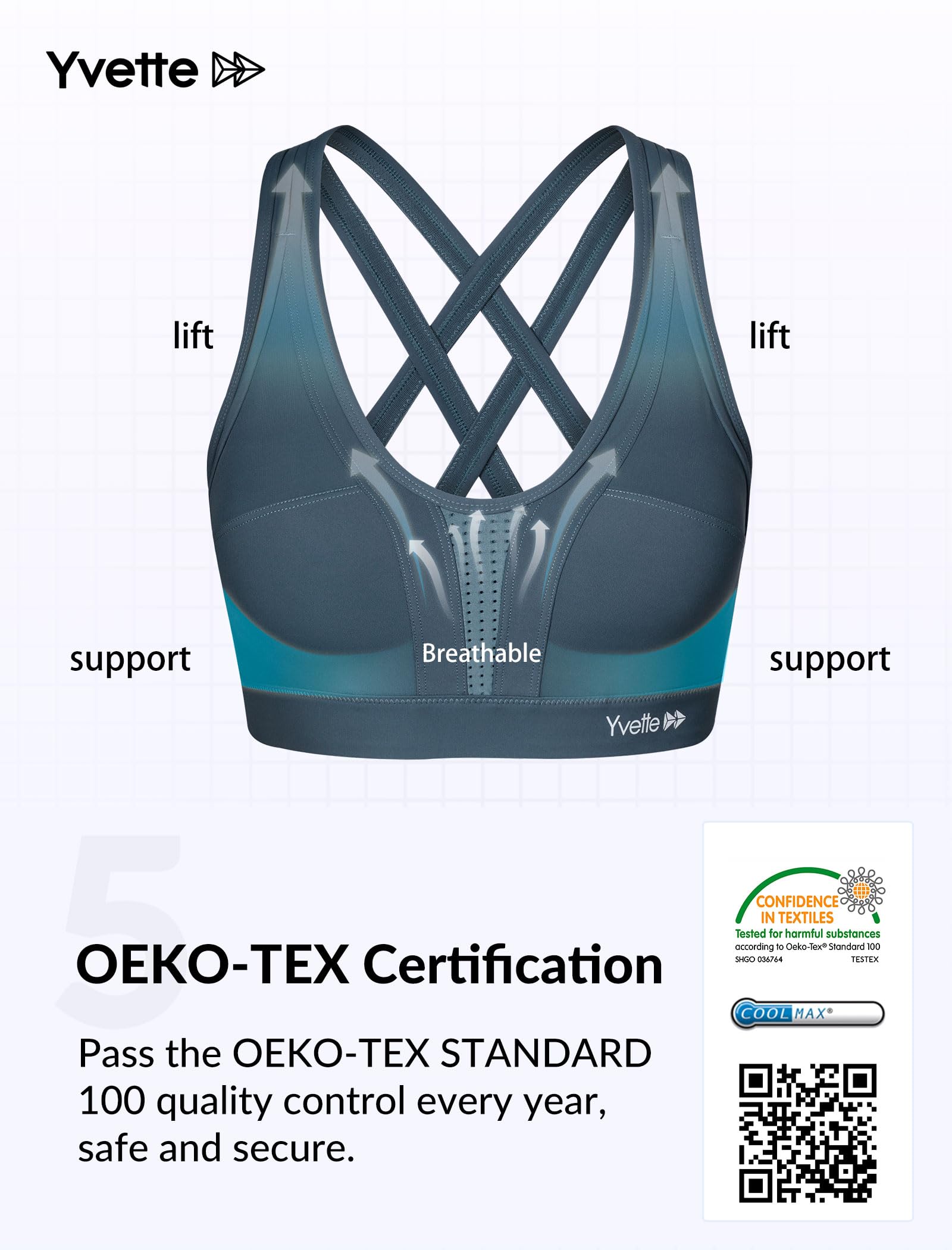 Yvette Women's High Impact Sports Bra - Criss Cross Back Supportive Running Bra for Plus Size - Perfect for Gym, Yoga & High-Intensity Workouts