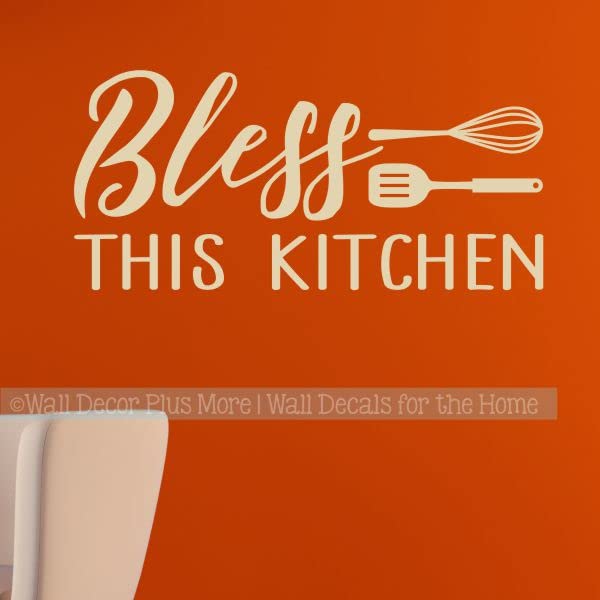 Bless This Kitchen Vinyl Wall Decal - Inspirational Matte Vinyl Quote Sticker for Home Decor - 23”x11