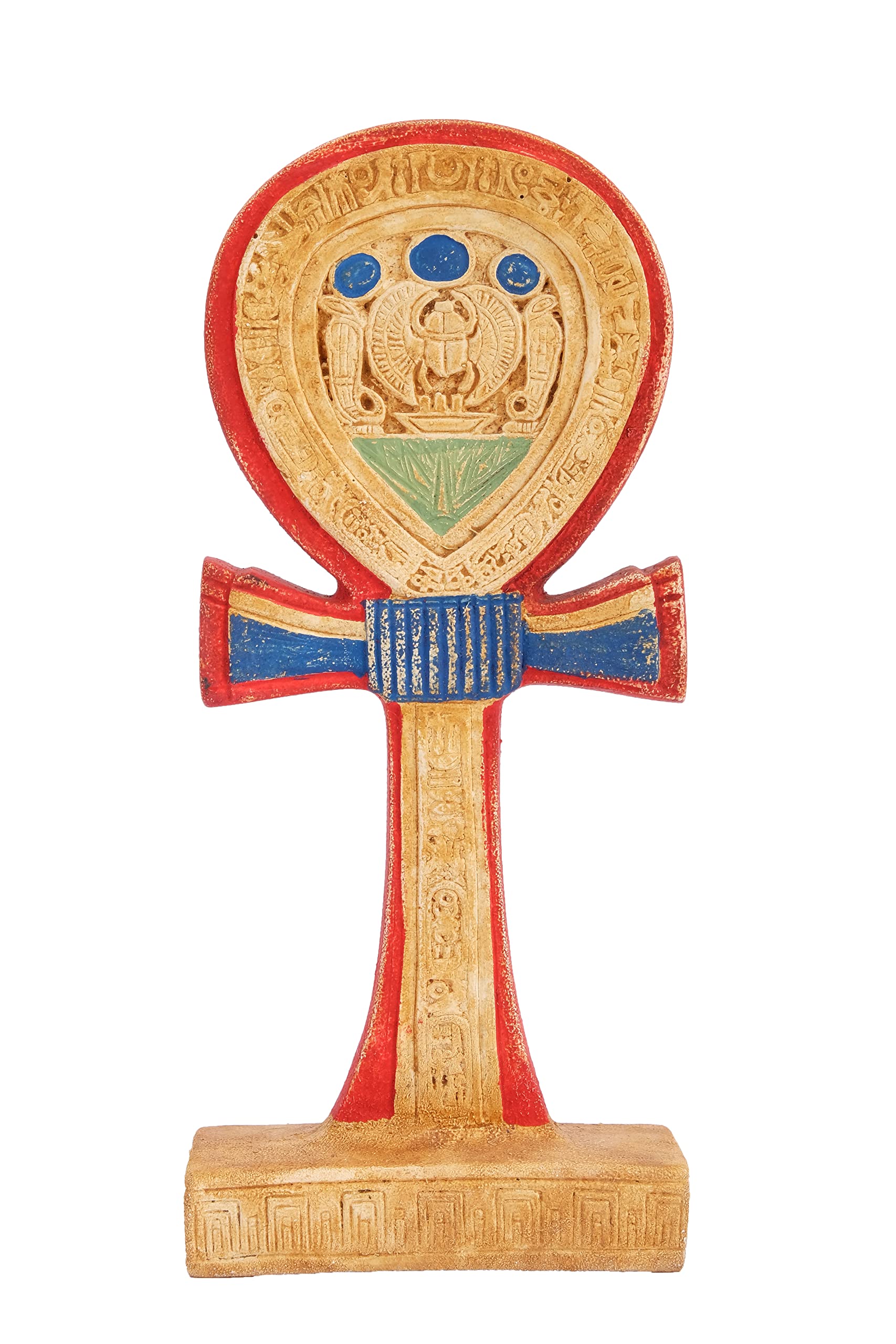 Authentic Ankh Key of Life Symbol with Winged Scarab - Hand-Painted Ancient Egyptian Limestone Artifact from Egypt | Perfect for Home Decor, Spiritual Gifts & Egyptian Culture Enthusiasts