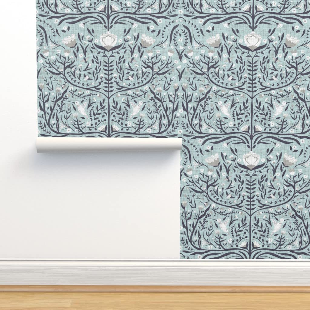 Premium Commercial Grade Wallpaper 27ft x 2ft - Folk Art Nursery Design with Bees, Birds & Flowers | Gender Neutral Traditional Wallpaper for Kids Room Decor by Spoonflower | Perfect for Nursery, Bedroom & Playroom Walls
