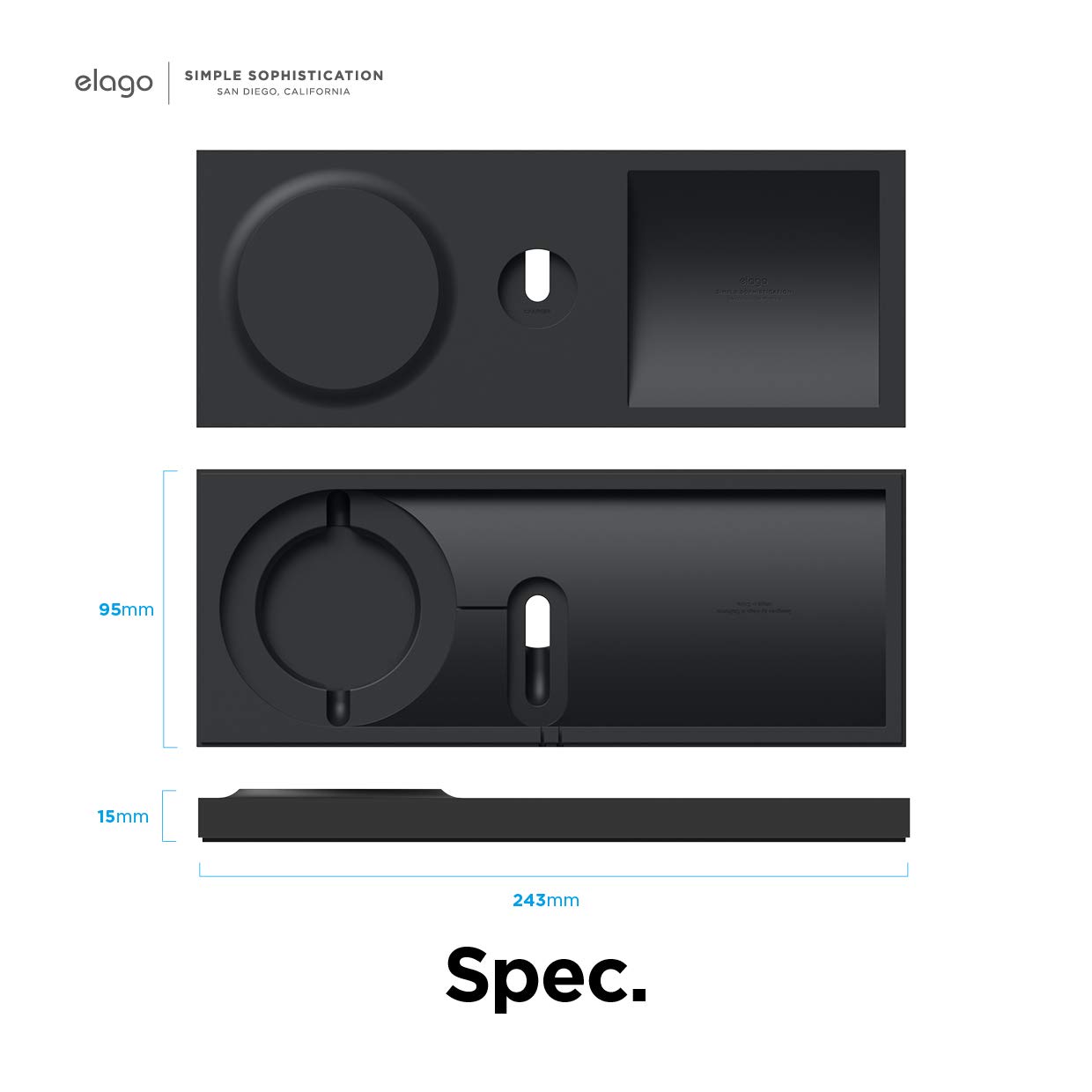 elago MagSafe Charging Tray Duo - Wireless Charging Stand for iPhone 16/15/14/13/12 & Apple Watch | Compatible with AirPods Case (Black) | Nightstand Organizer & Desktop Charging Station | Cable Not Included