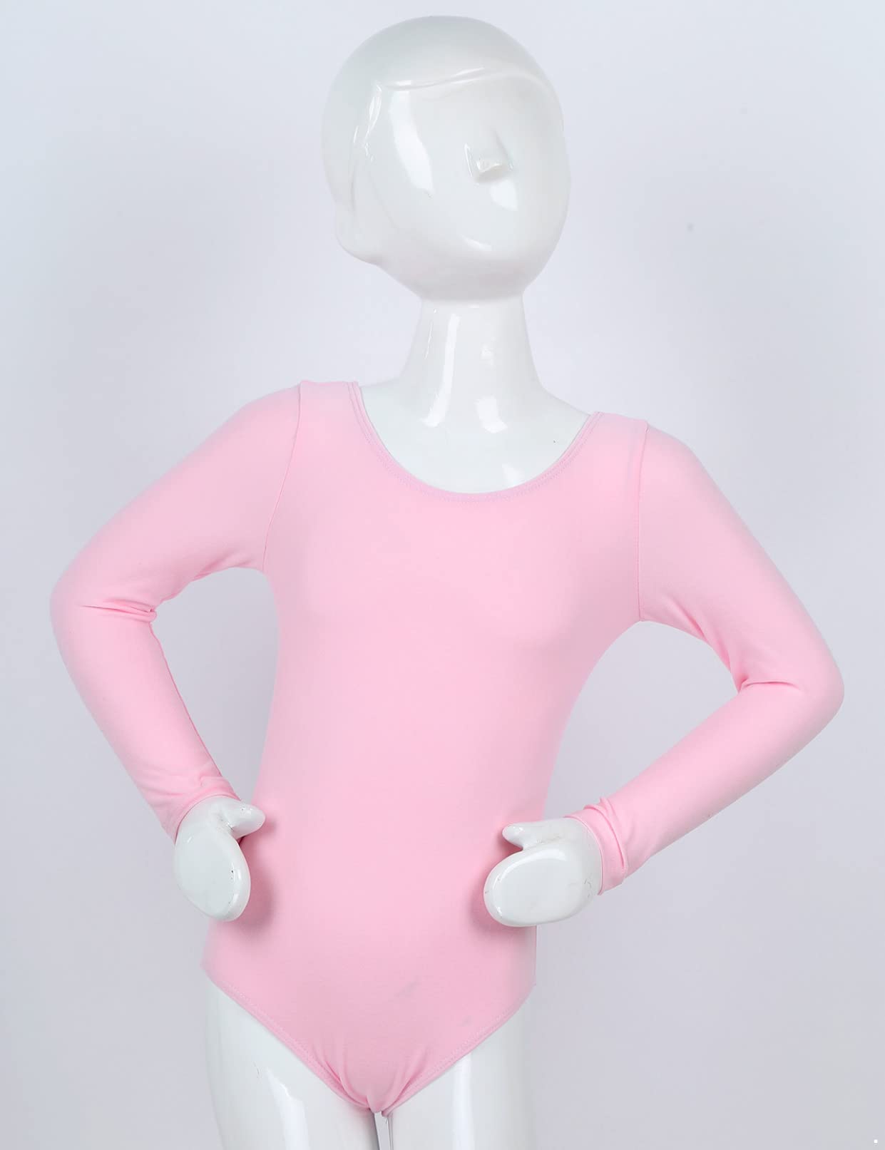 Girls Solid Color Ballet Leotard - Round Neck Long Sleeve Gymnastics Bodysuit for Dance & Performance | Perfect for Ballet Class, Recitals & Dance Competitions