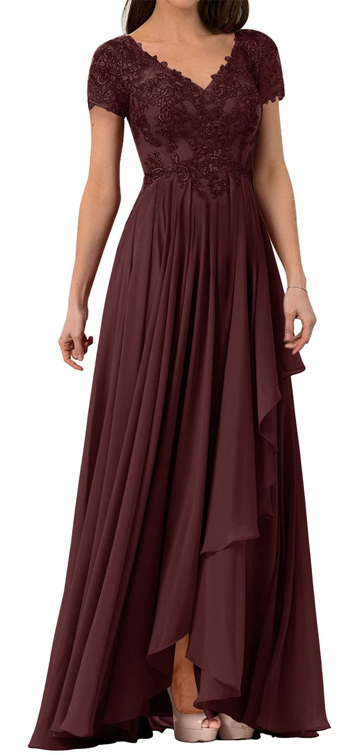 Elegant Mother of The Bride Dress - Lace Formal Evening Gown with Chiffon Fabric for Wedding Guest - Women's Short Sleeve Dress for Special Occasions & Formal Events